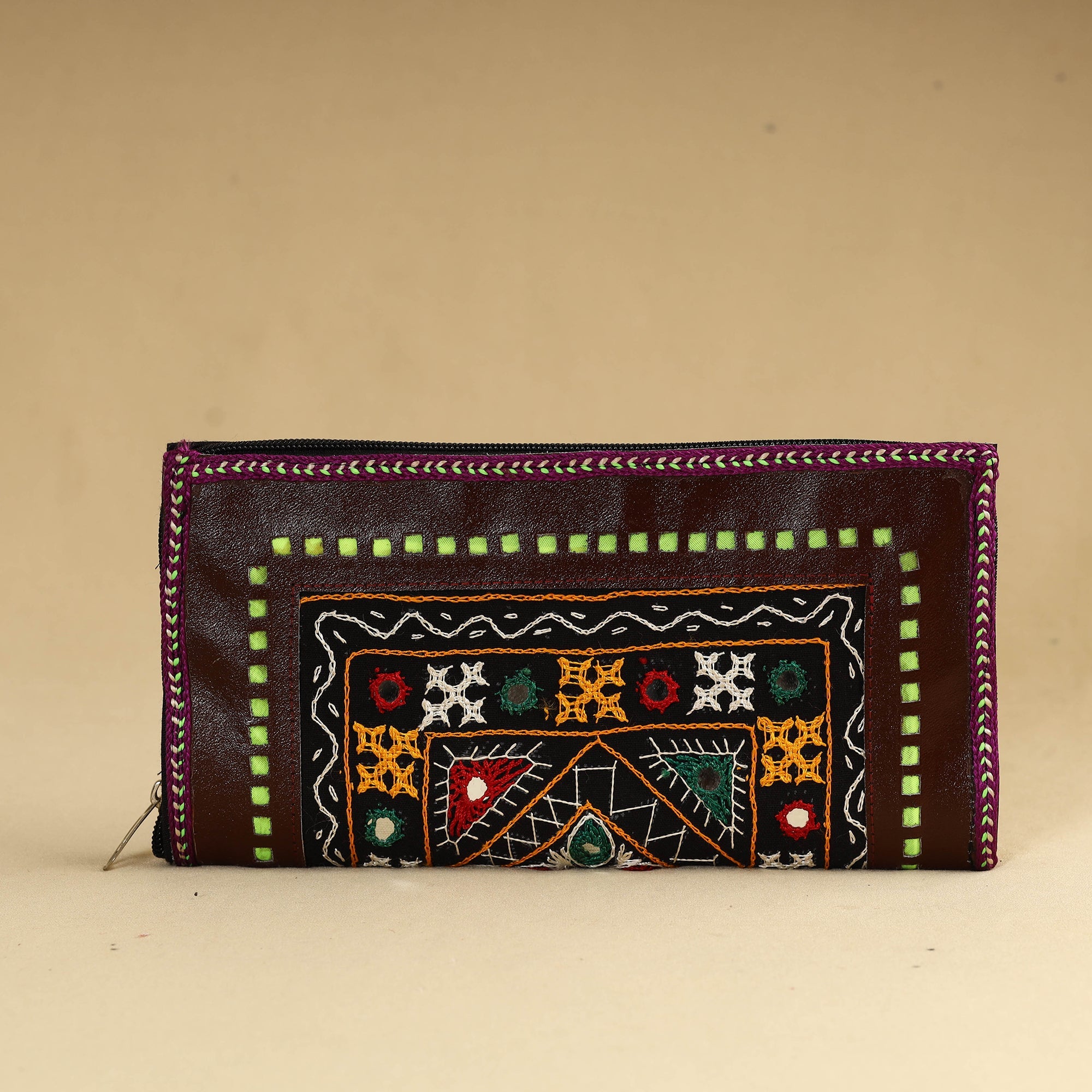 ANCHAL BIJLANI PATHUBHAI Brown - Kutch Embroidery Cotton Handmade Leather Wallet 44