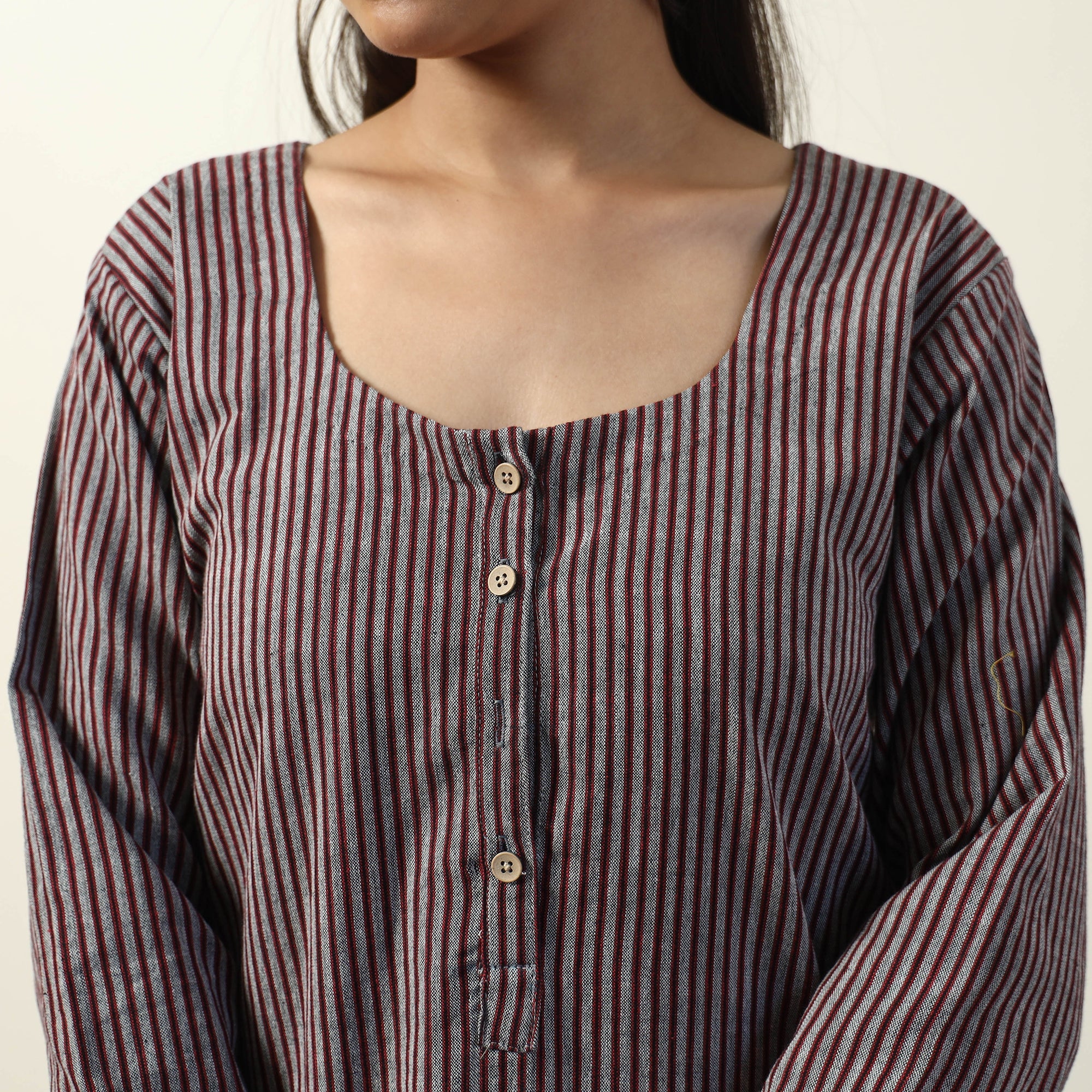 ITOKRI CASUALS Brown - Jhiri Handloom Cotton Straight Long Kurta - view 5