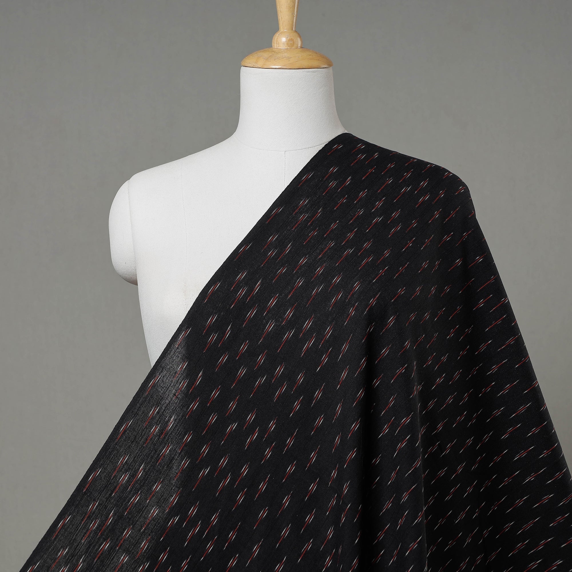 SOUTH KARGHA Black with Red Cotton Pochampally Ikat Fabric 02