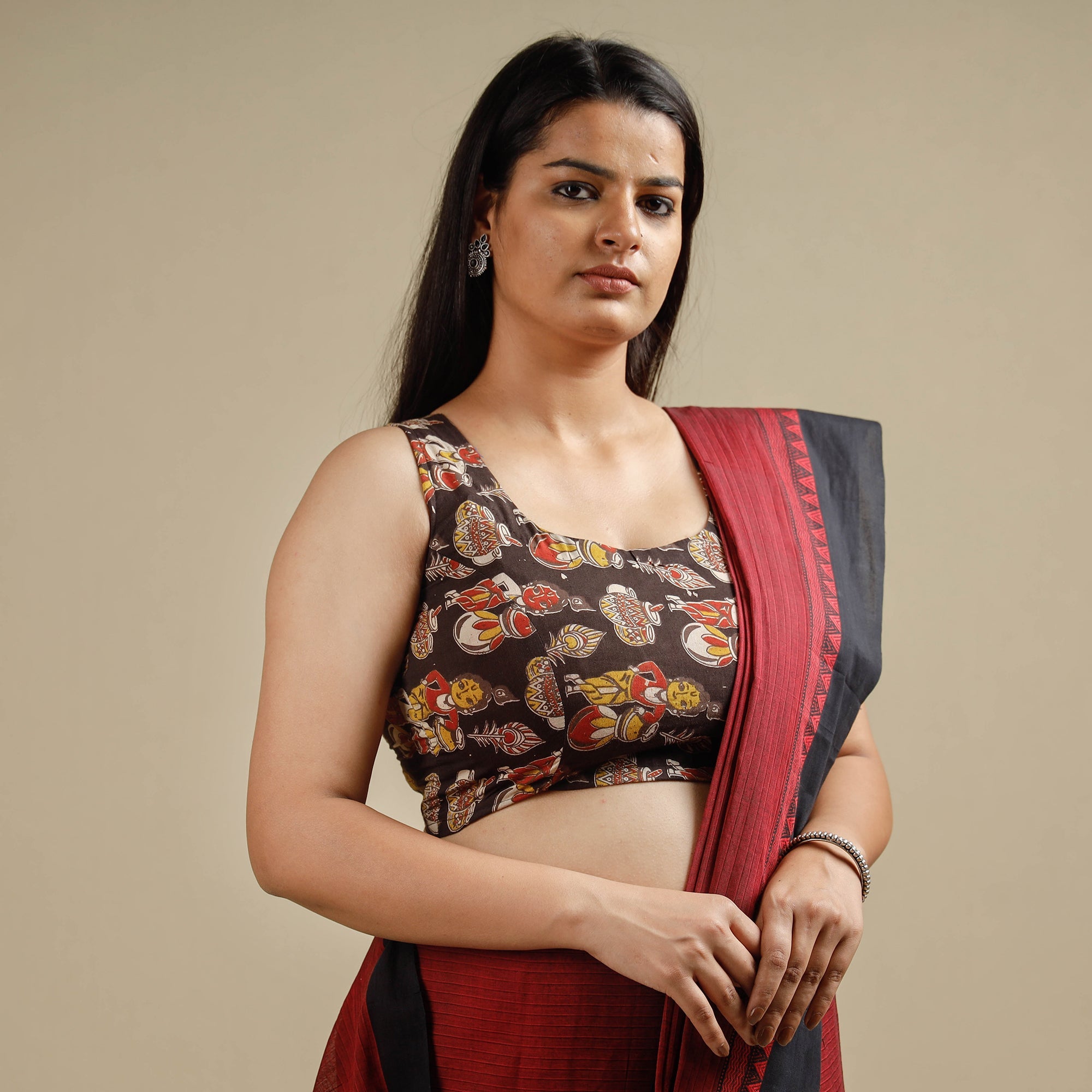 ITOKRI CASUALS Brown - Kalamkari Printed Cotton Stitched Blouse