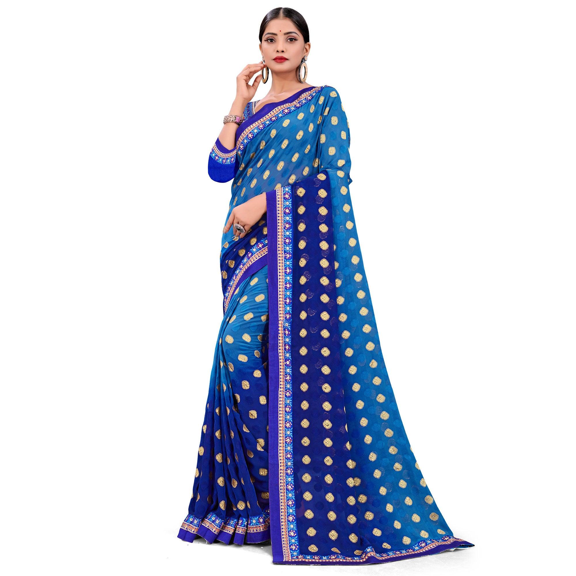 Peachmode Fantastic Blue Colored Party Wear Georgette Saree