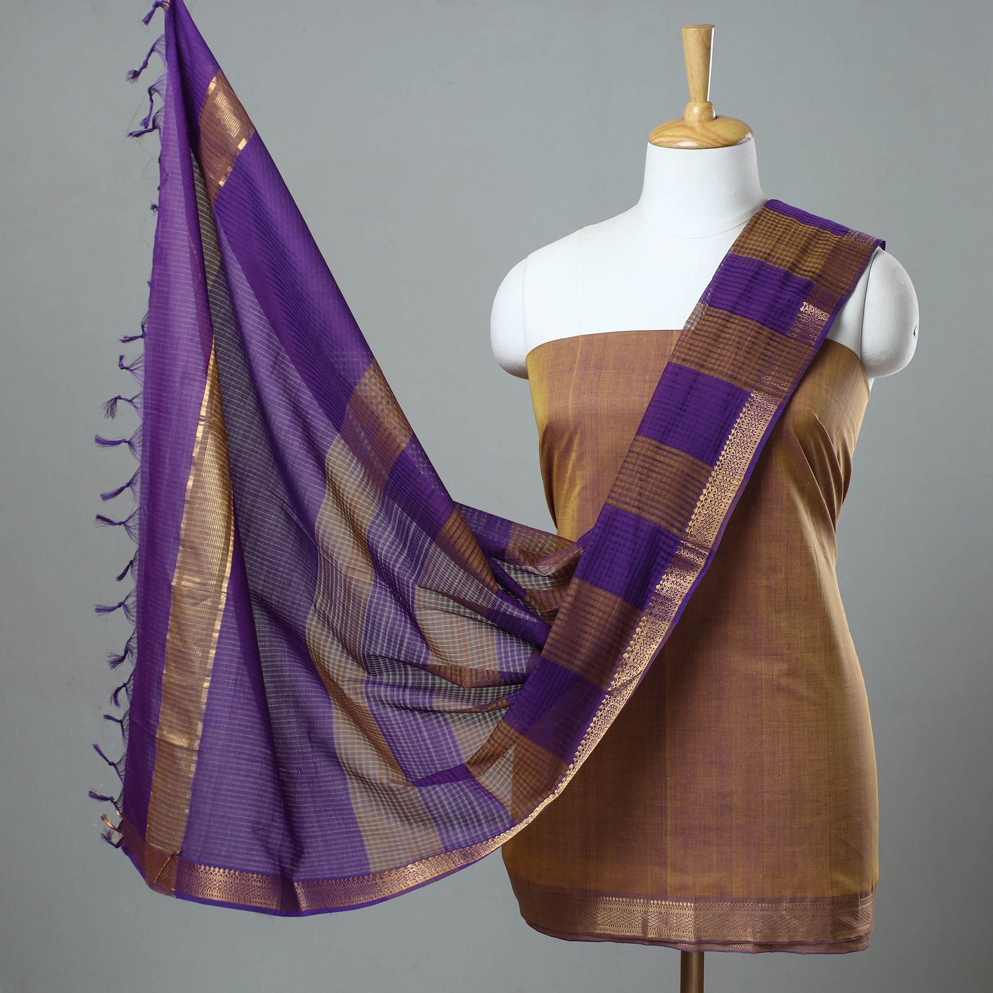 SOUTH KARGHA Brown - 3pc Handloom Cotton Mangalagiri Dress Material 24