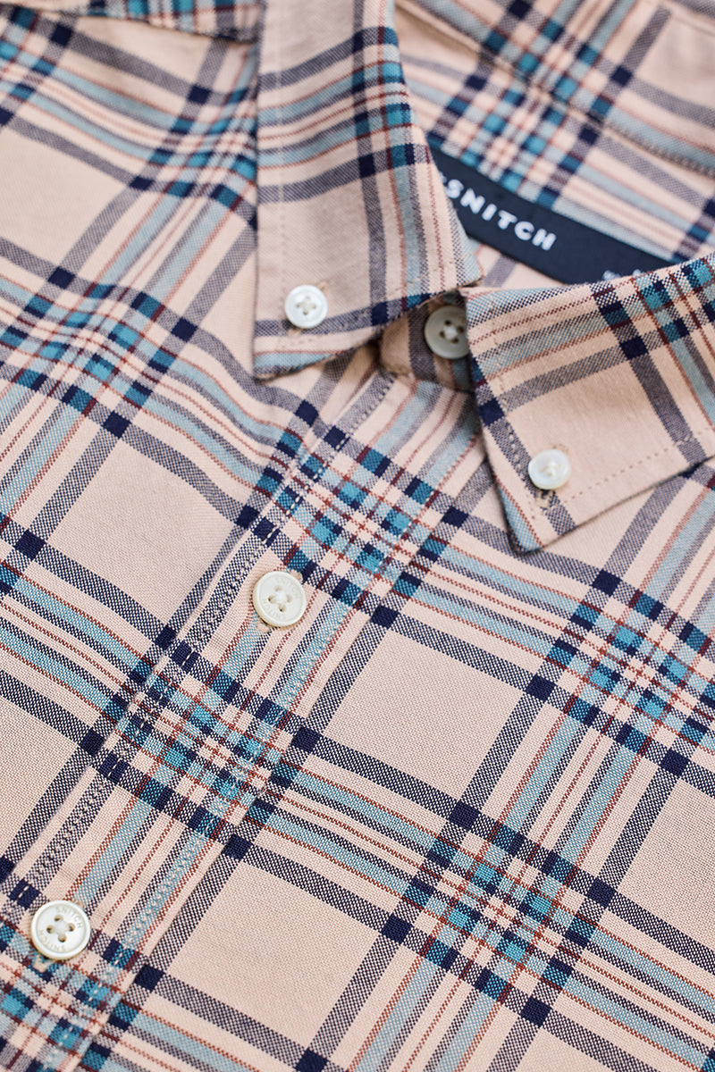 SNITCH Beige Checks Slim Fit Shirt - view 2