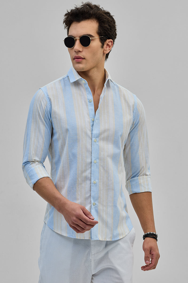 SNITCH Light Blue Stripes Slim Fit Shirt