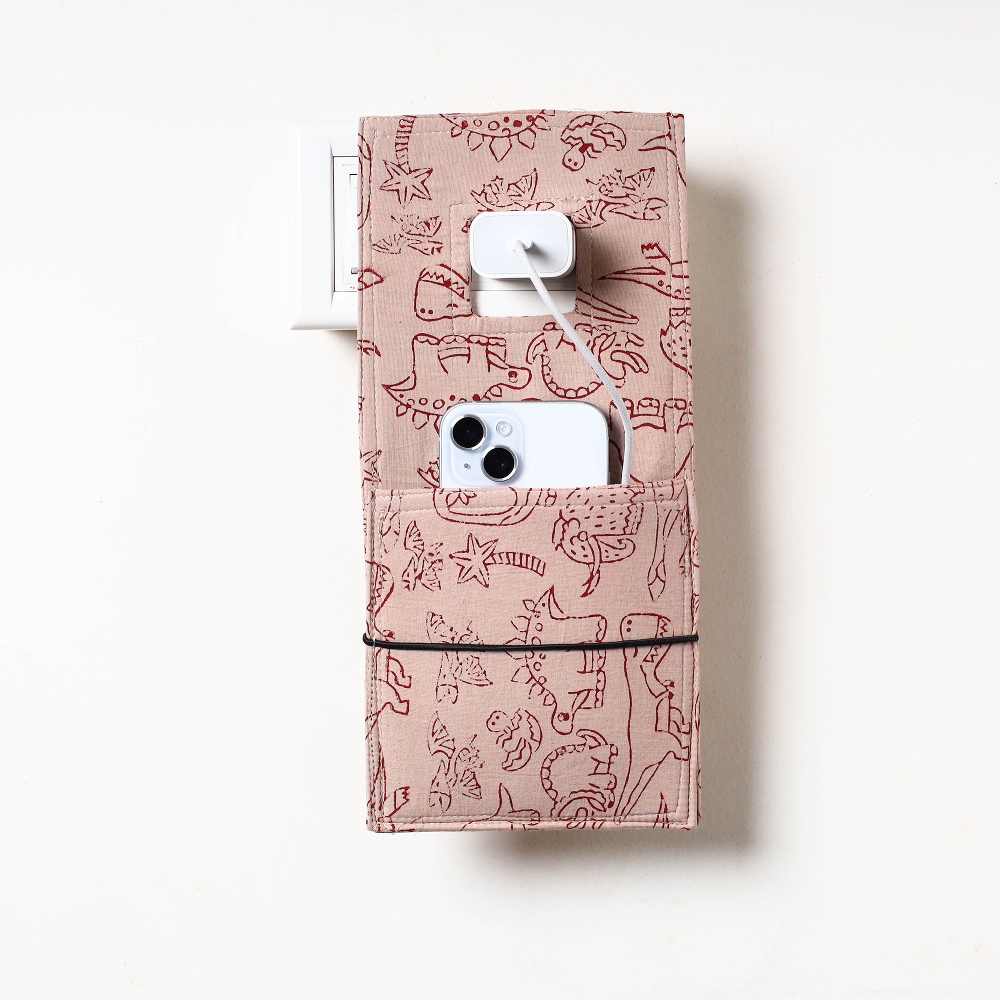 ITOKRI CRAFTS INITIATIVE Beige - Bindaas Block Printed Cotton Mobile Charging Holder