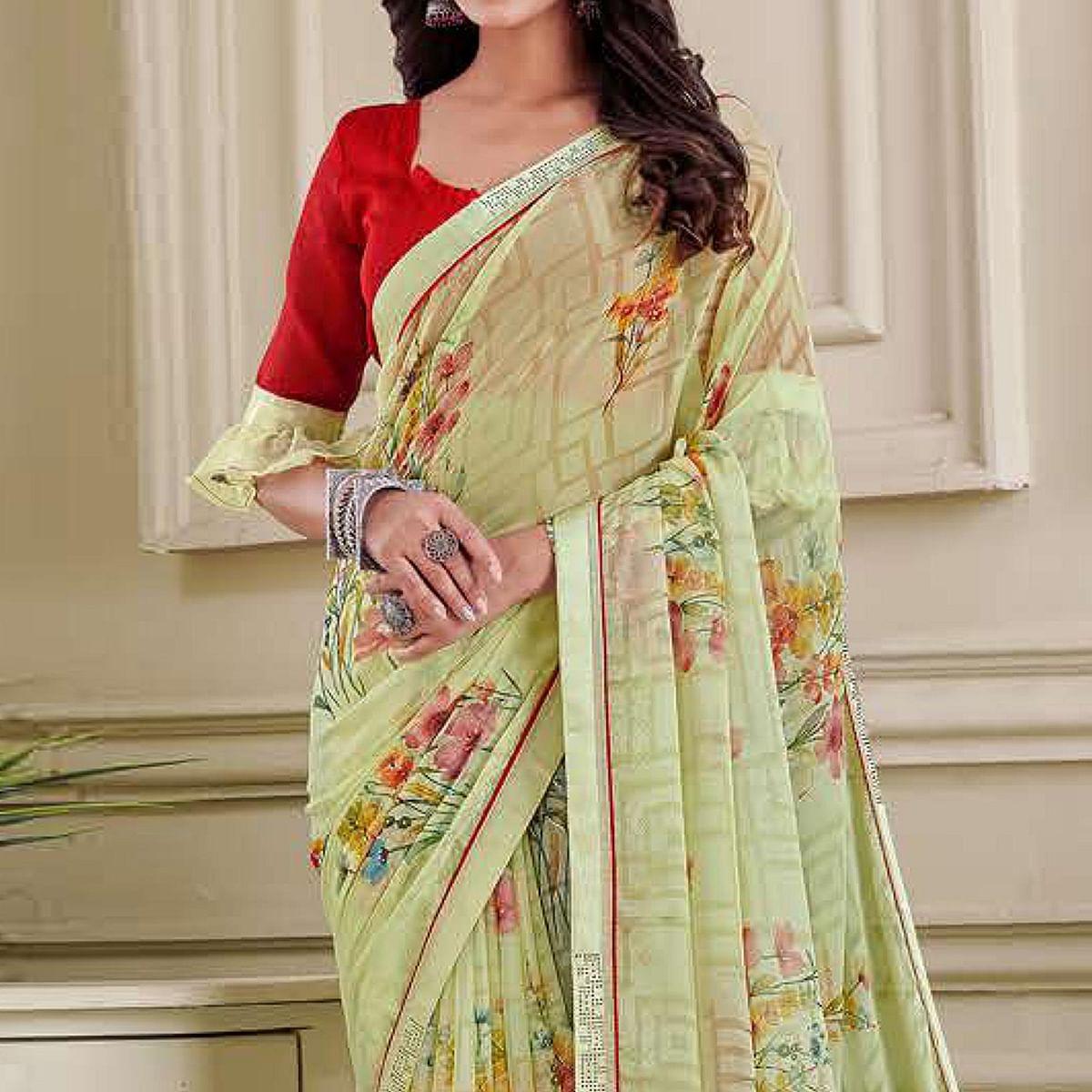 BlackTree green-floral-printed-brasso-saree-143725 - view 4