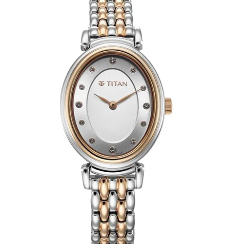 Titan Aura Quartz Analog Silver Dial With Two Toned Stainless Steel Strap Watch For Women 37.5mm NT95242KM01
