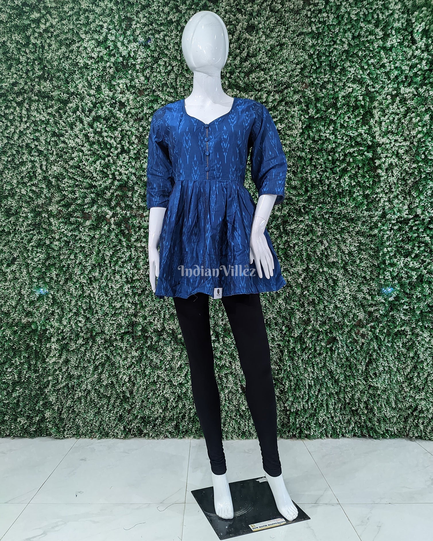IndianVillèz Teal Green Pochampally Ikat Designer Cotton Frill Top for Women