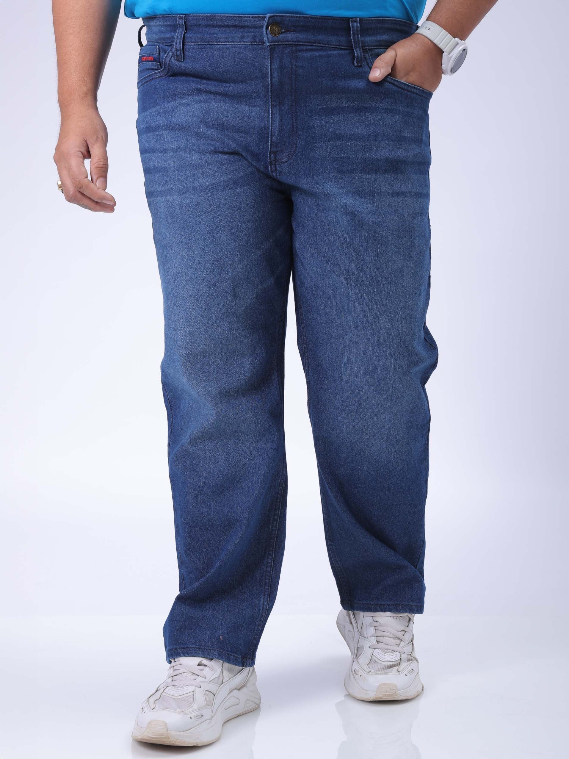 HARDSODA Men's Plus Size Blue Vintage Straight Fit Solid Jeans