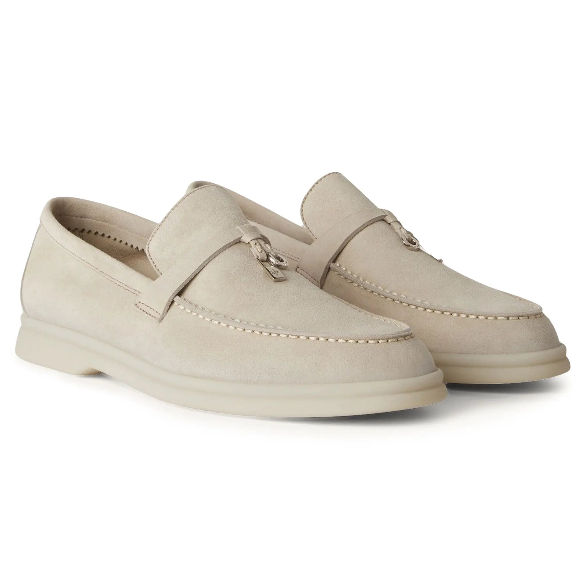 Loro Piana Summer Charms Walk Suede Goatskin Powder Pearl Loafers - view 2