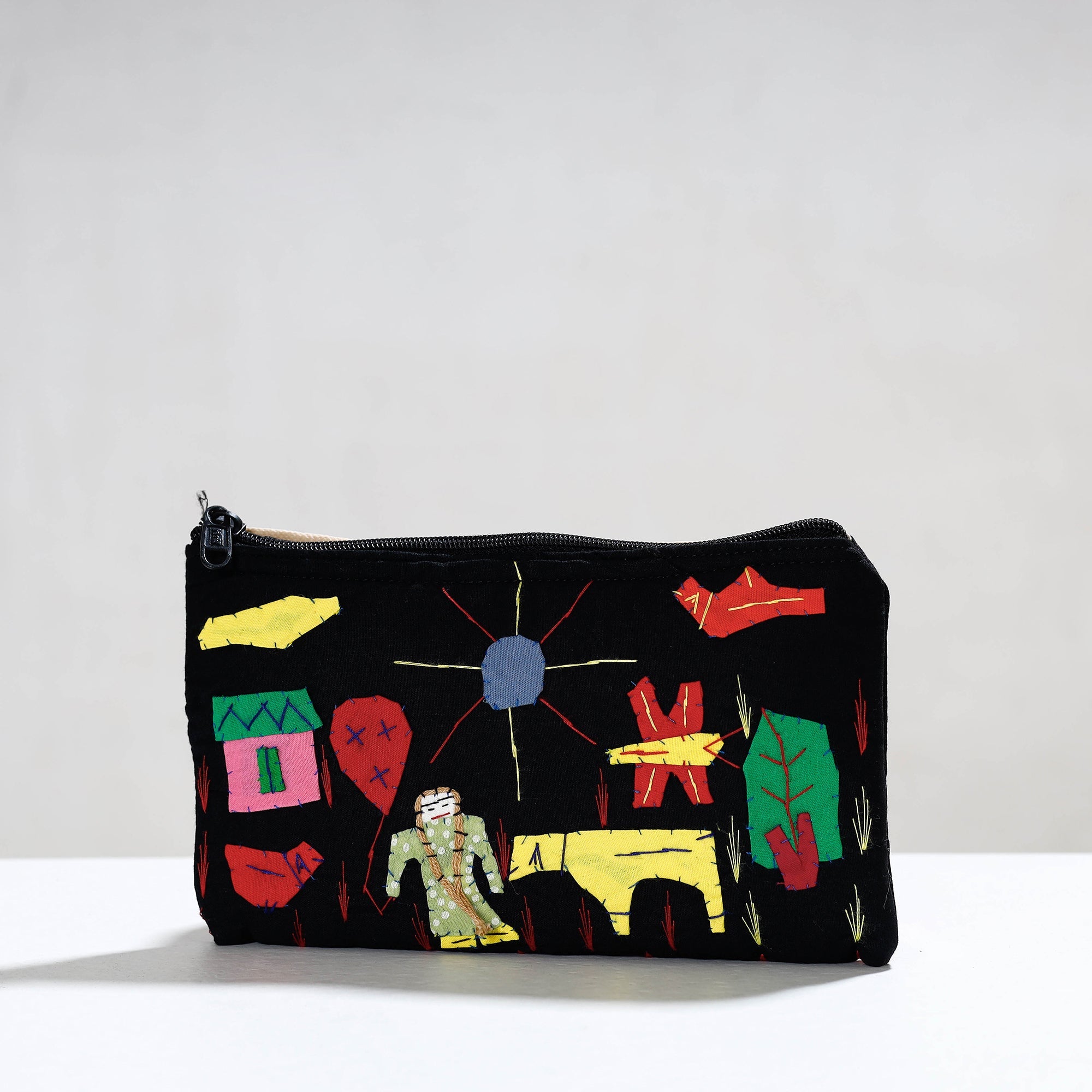 ASHOKA ASSEMBLE - CELEBRATING CRAFTS OF ODISHA Black - Pipli Applique Work Cotton Cosmetic Pouch