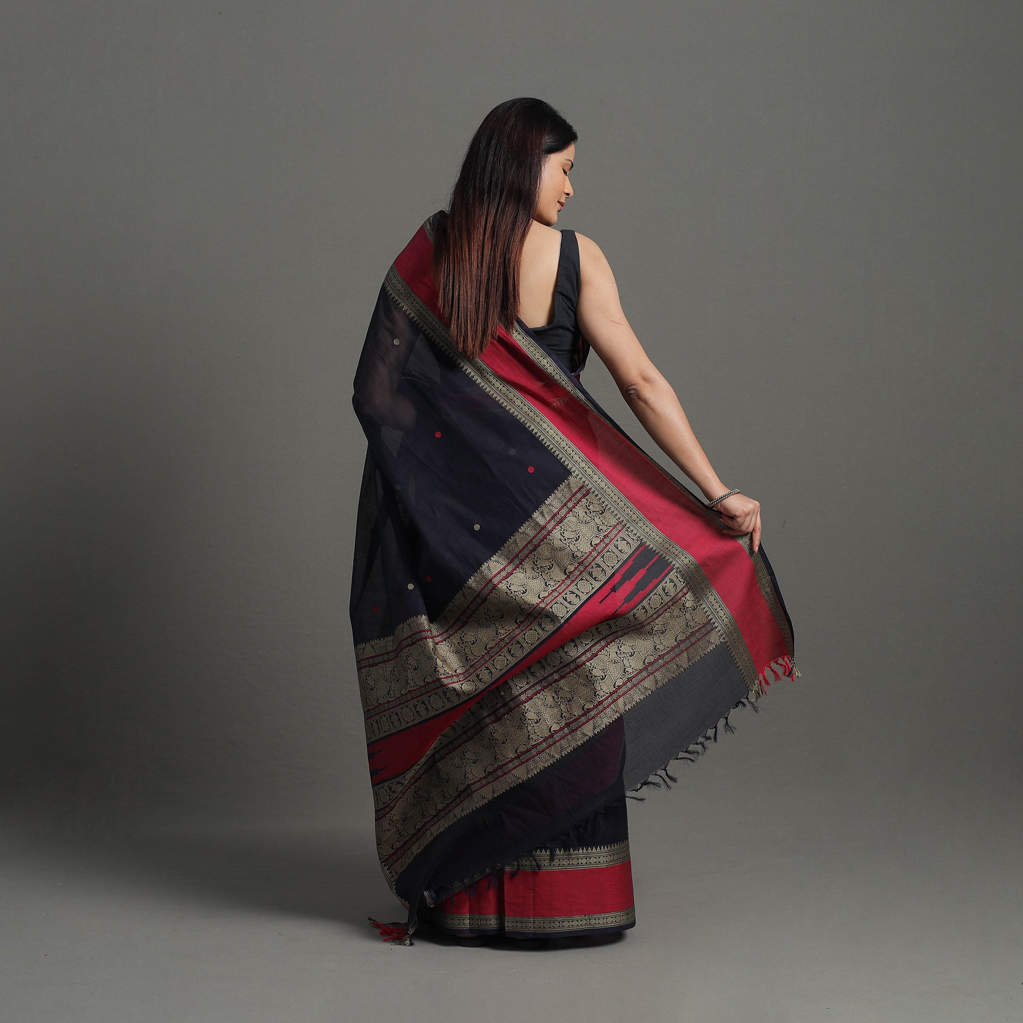 SOUTH KARGHA Black - Handloom Cotton Thread Border Kanchipuram Saree 10 - view 4