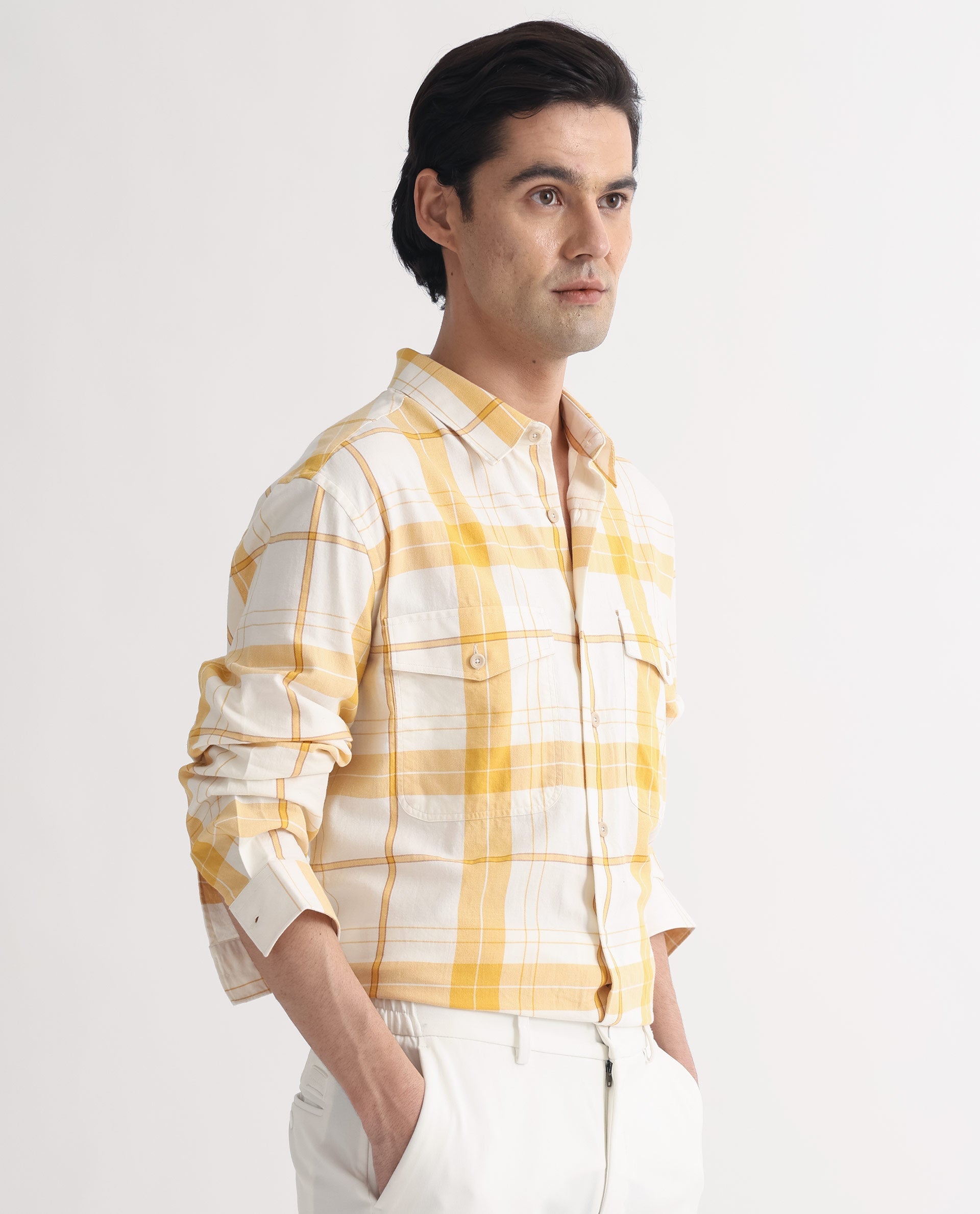Rare Rabbit Men's Bern Yellow Cotton Fabric Full Sleeves Checks Shirt - view 6