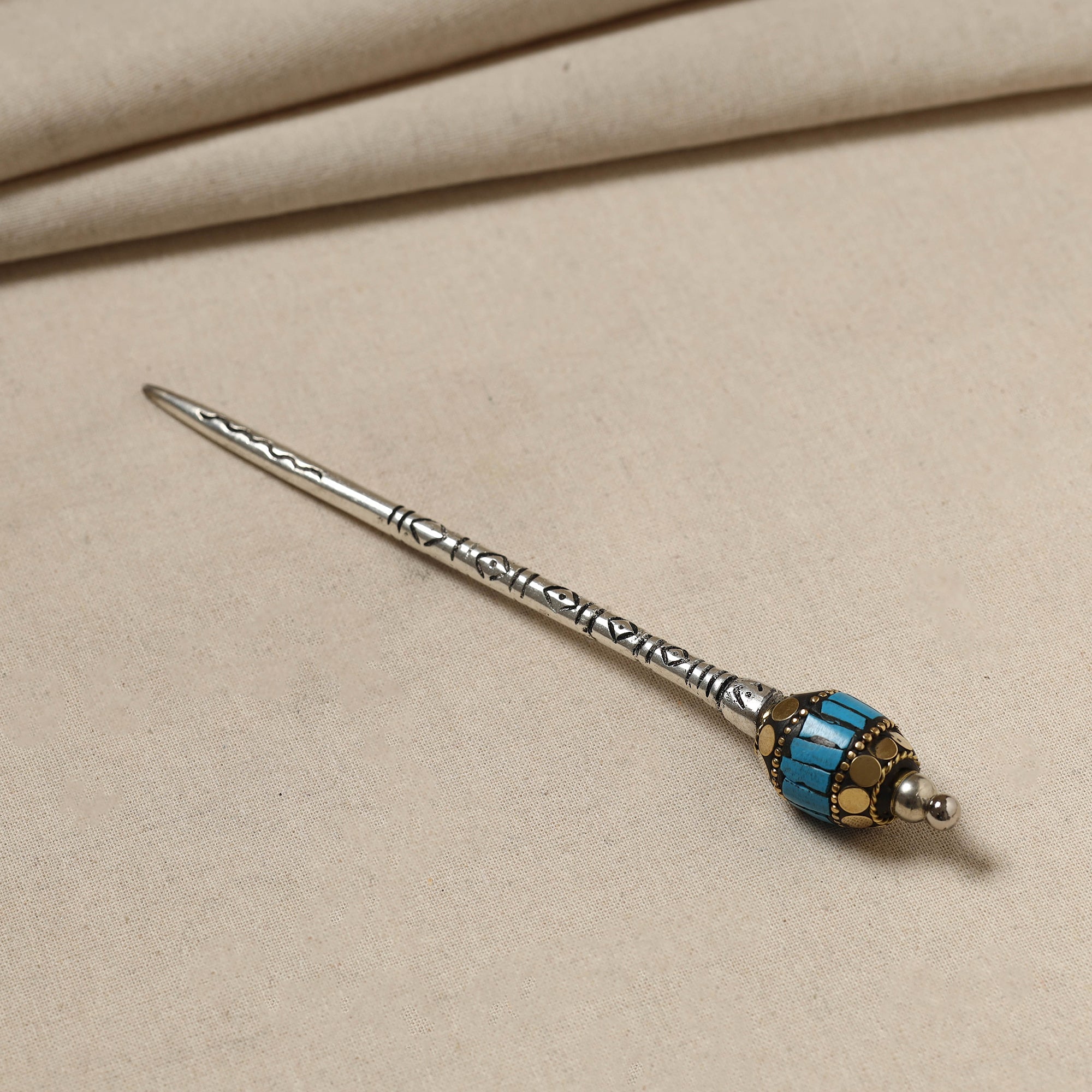 WHITE RIVER STORIES Antique Finish Oxidised German Silver Juda Stick - view 2