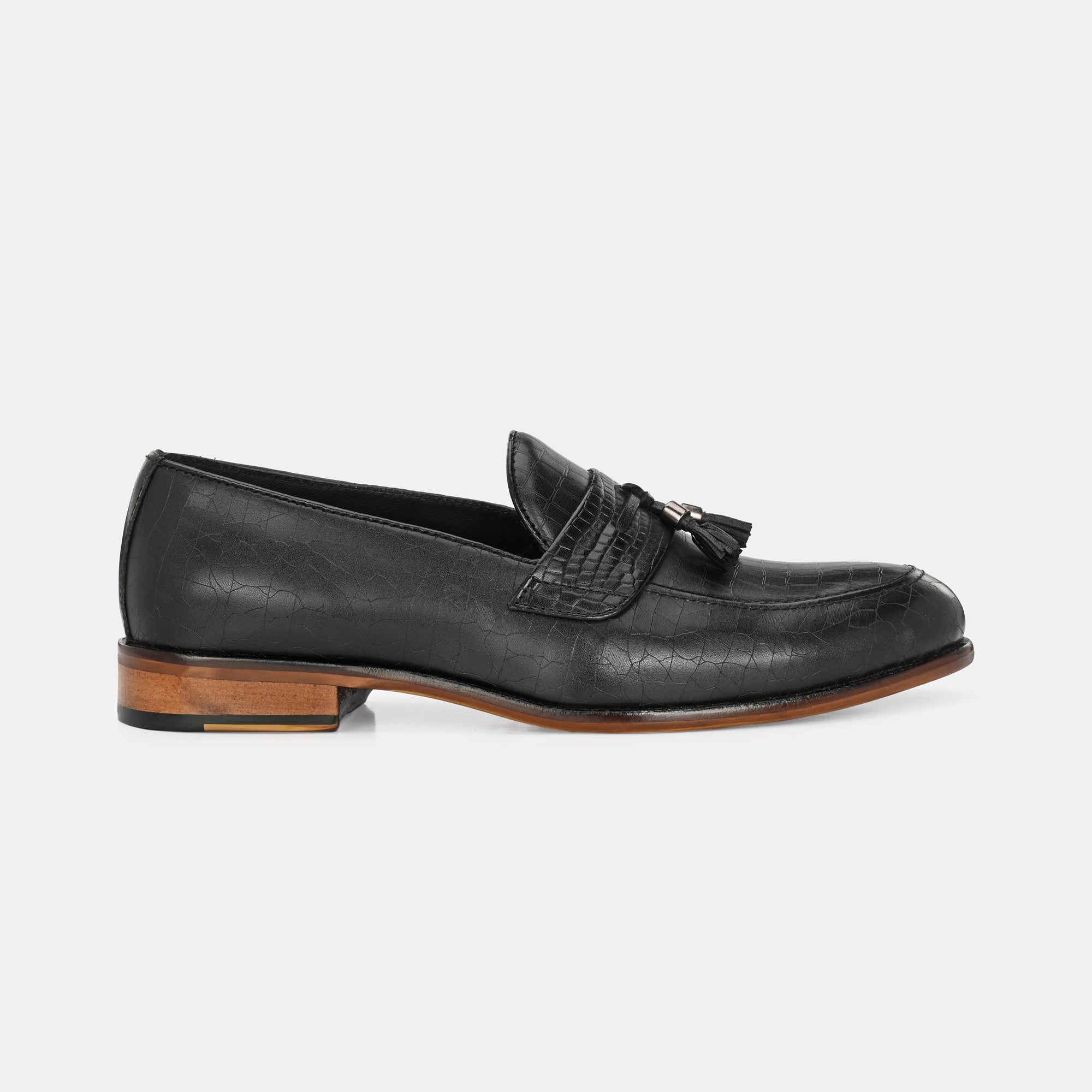 Black Laser Engraved Tassel Loafers by Lafattio - view 8