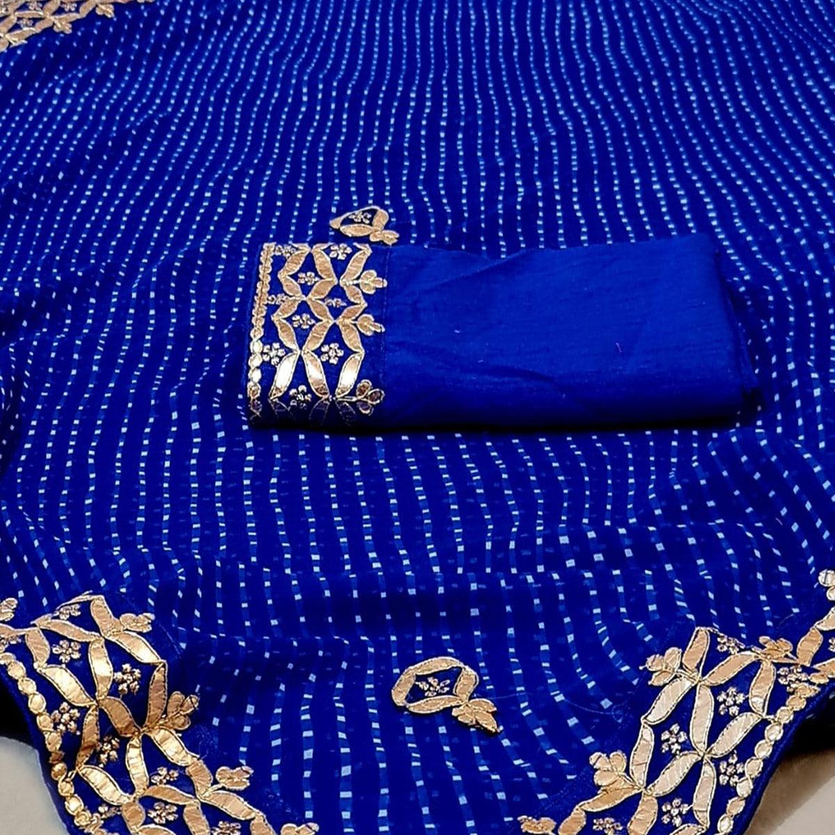 Peachmode Blue Stripe Printed Georgette Saree - view 2