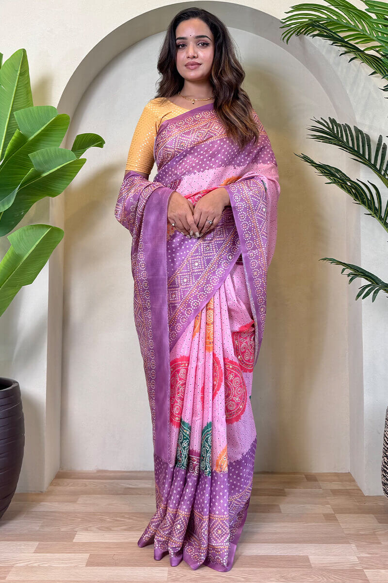 Tasrika Grandiose Lavender Digital Printed Tissue Silk Saree With Chatoyant Blouse Piece - view 3