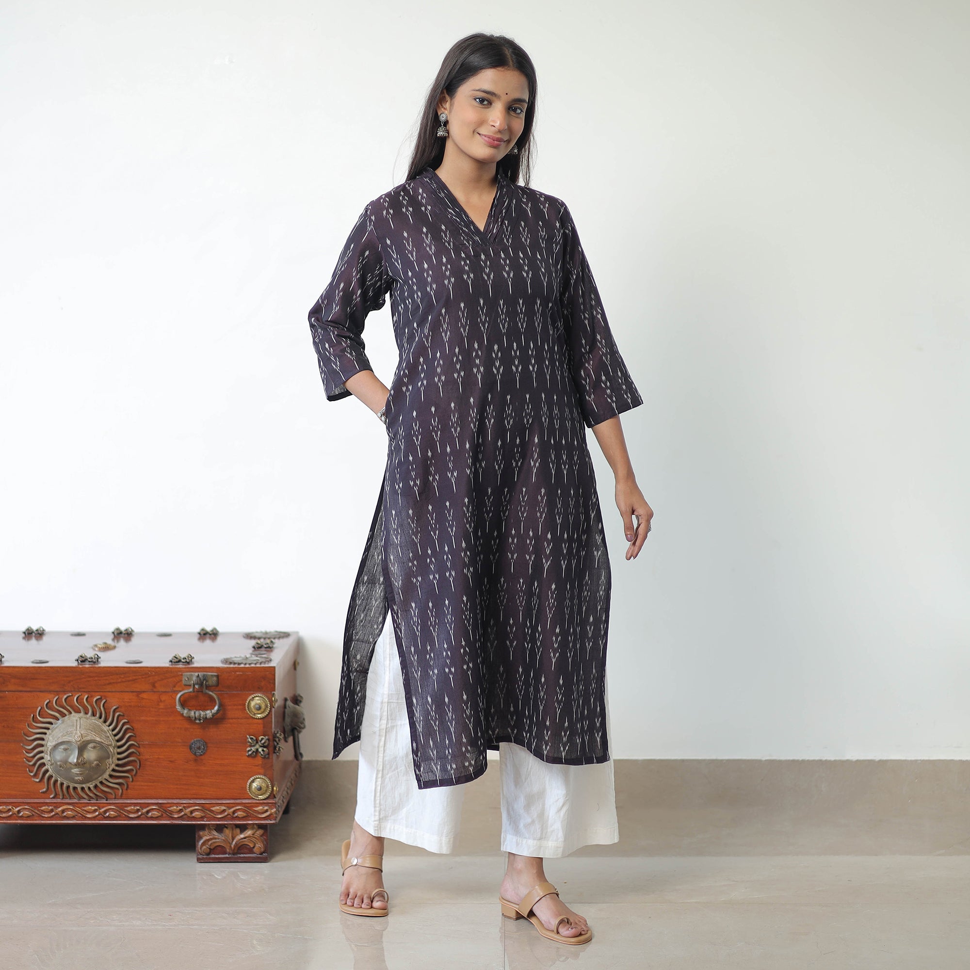 ITOKRI CASUALS Brown - Mercerised Cotton Pochampally Ikat Kurta (Straight) 16 - view 3