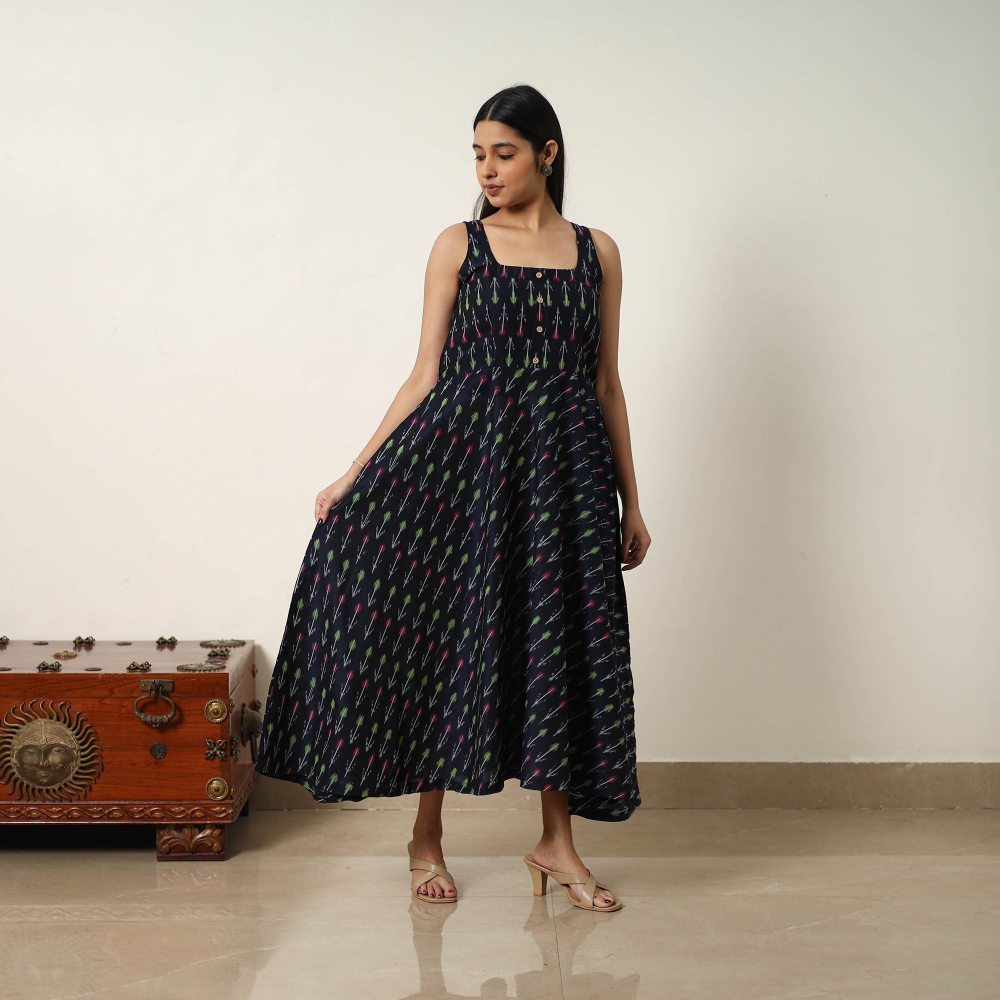 ITOKRI CASUALS Black - Mercerized Cotton Flared Pochampally Ikat Dress 20 - view 3