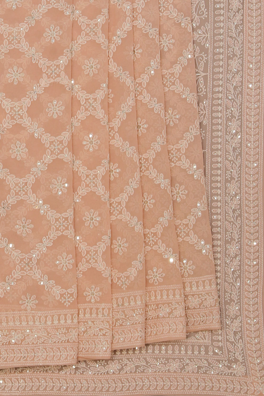 Kalanjali Georgette Pastel-Peach Saree – Women's
