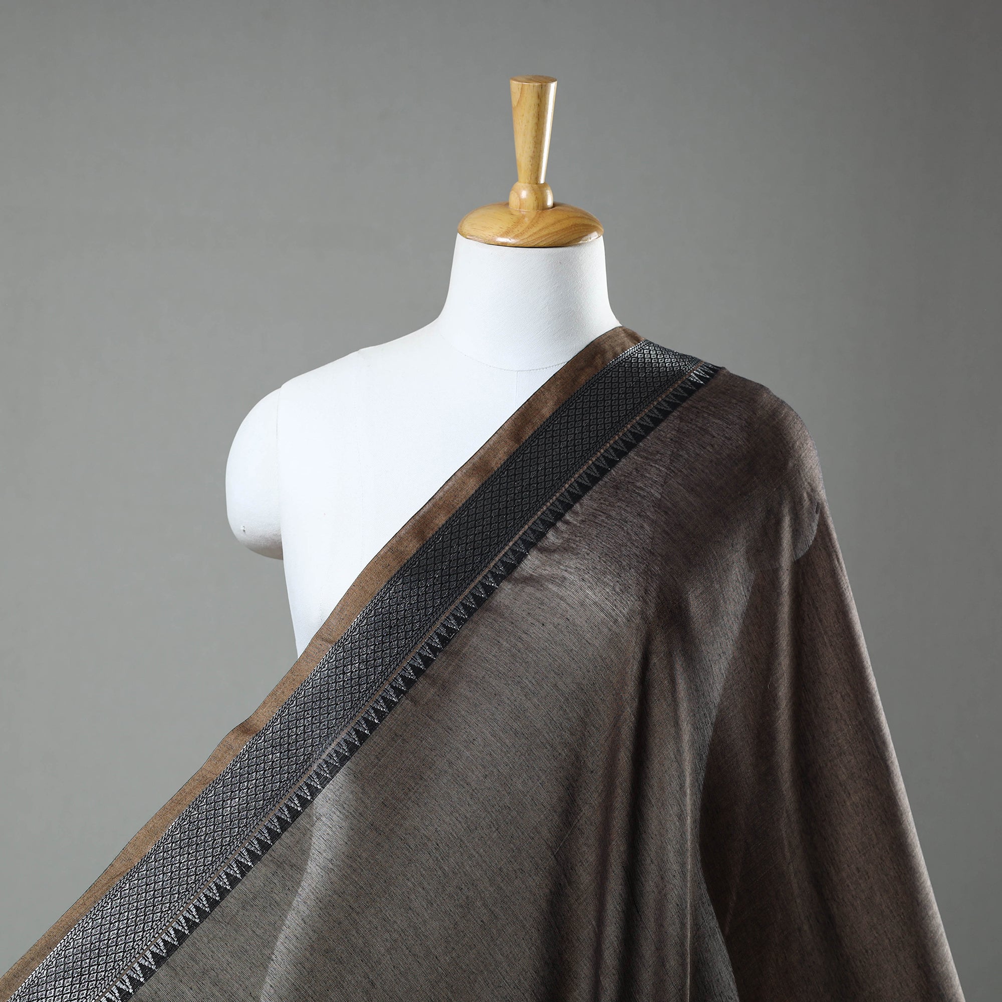 ITOKRI CRAFTS INITIATIVE Brown - Mercerised Cotton Zari Border Dharwad Fabric 12