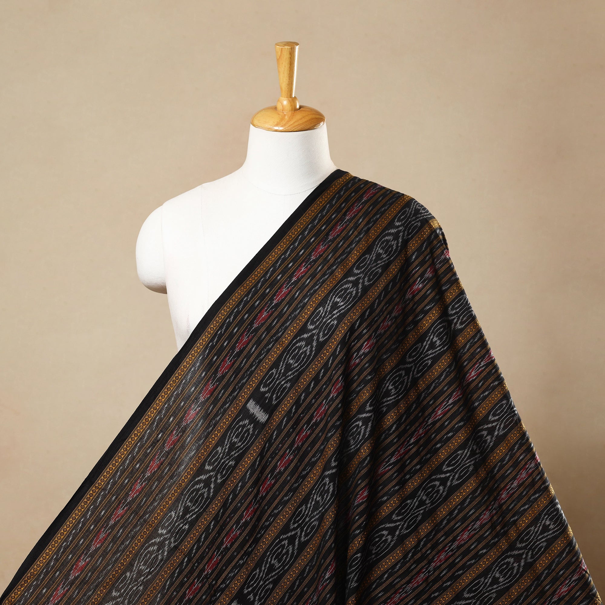 ASHOKA ASSEMBLE - CELEBRATING CRAFTS OF ODISHA Black - Handloom Cotton Sambalpuri Ikat Fabric 20