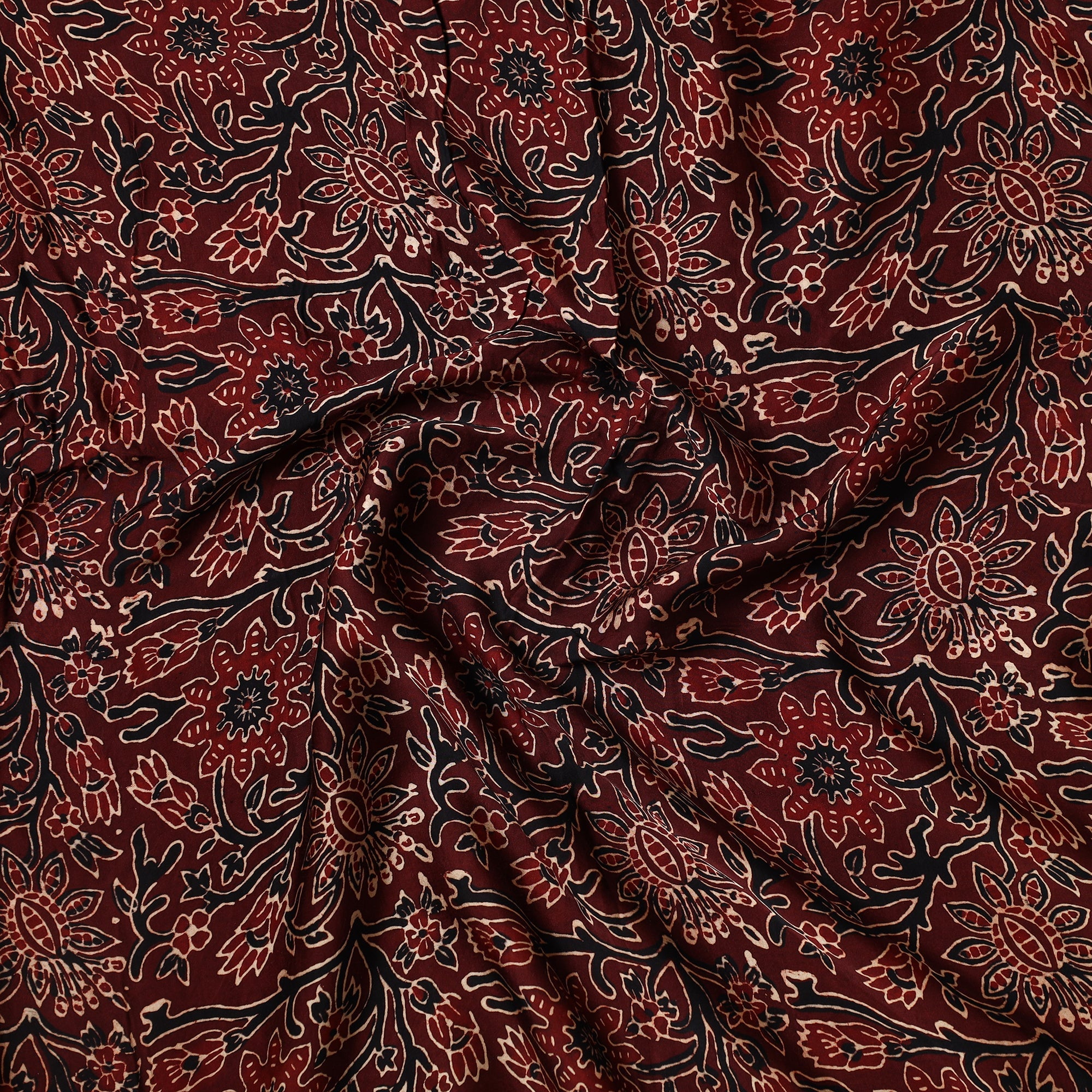 RIYAZ ABDULMAJID KHATRI - AJRAKH Brown - Ajrakh Hand Block Printed Modal Silk Precut Fabric 32 - view 2