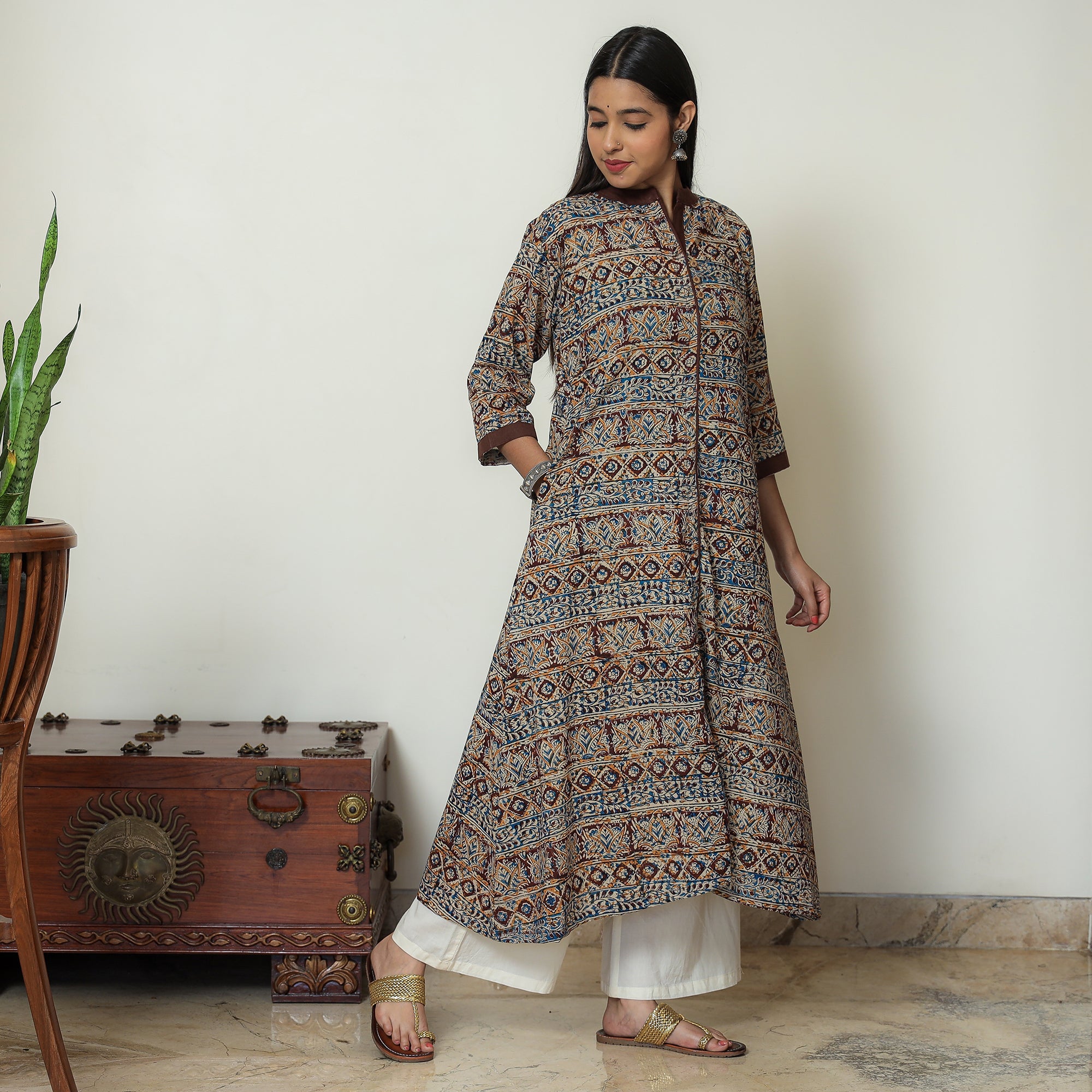 ITOKRI CASUALS Brown - Kalamkari Hand Block Printed Cotton A-Line Kurta 05 - view 2