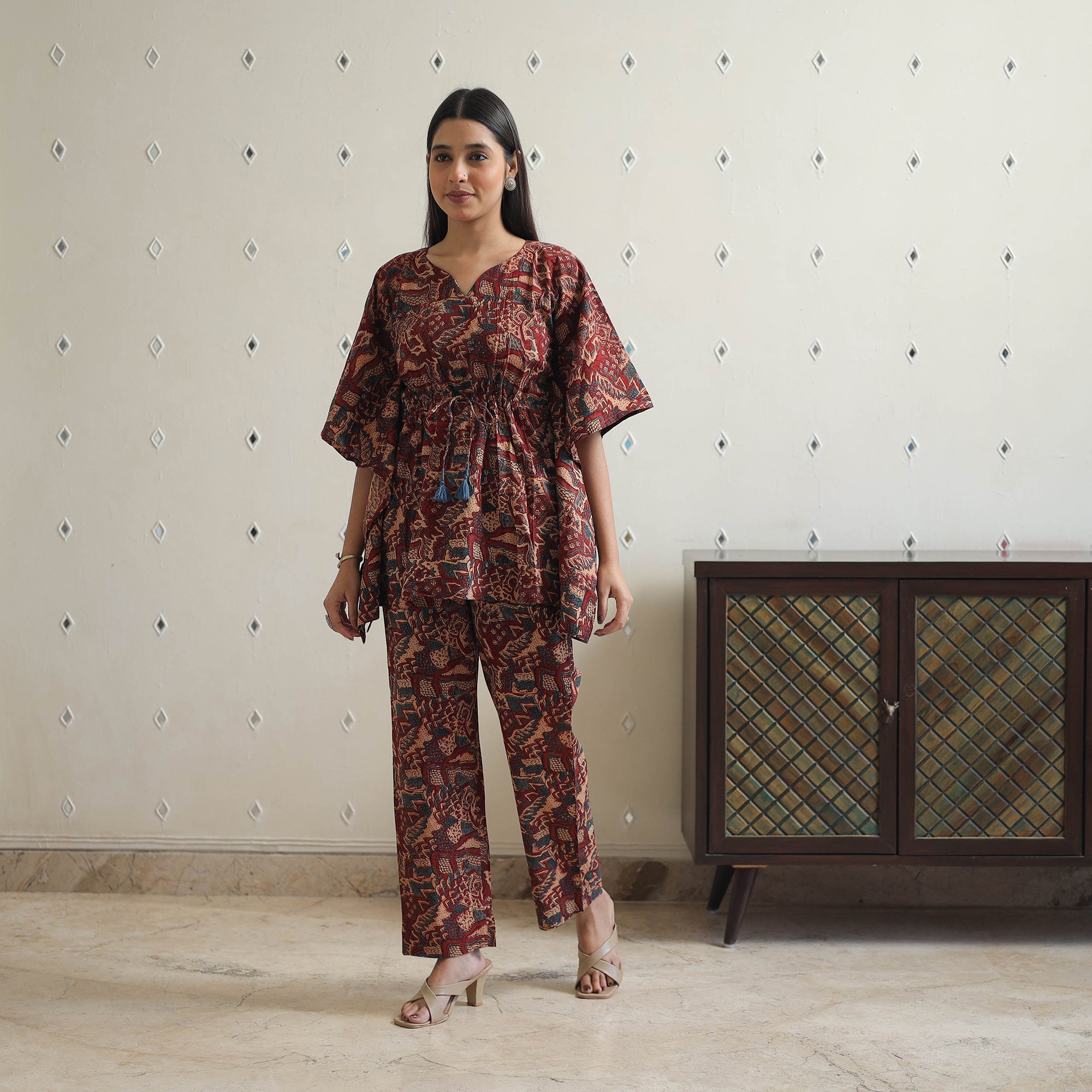 ITOKRI CASUALS Brown - Block Printed Cotton Kaftan Ajrakh Co-ord Set 11 - view 2