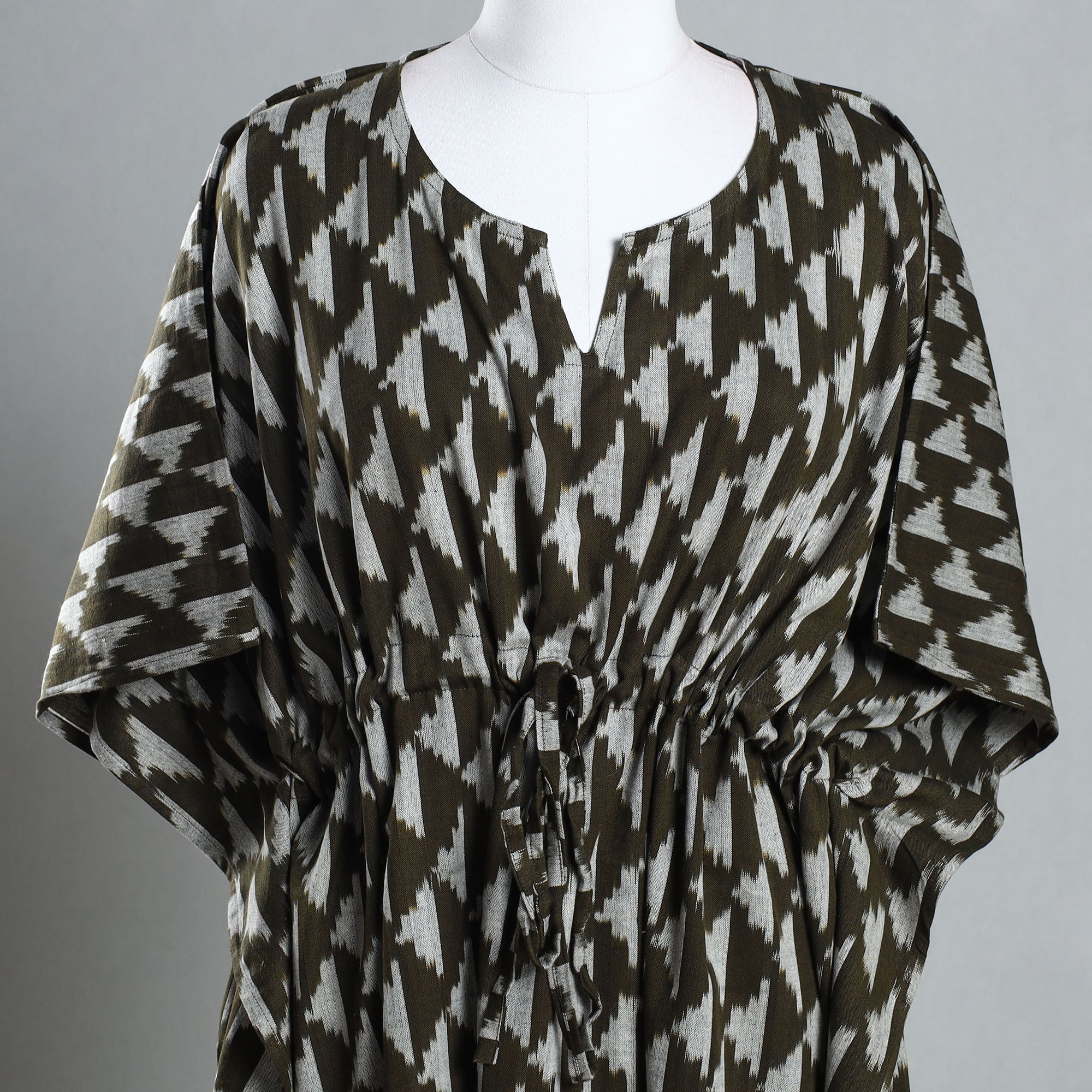CHUTNEY CRAFT STUDIO Brown - Ikat Weave Cotton Kaftan with Tie-Up Waist (Medium) - view 2