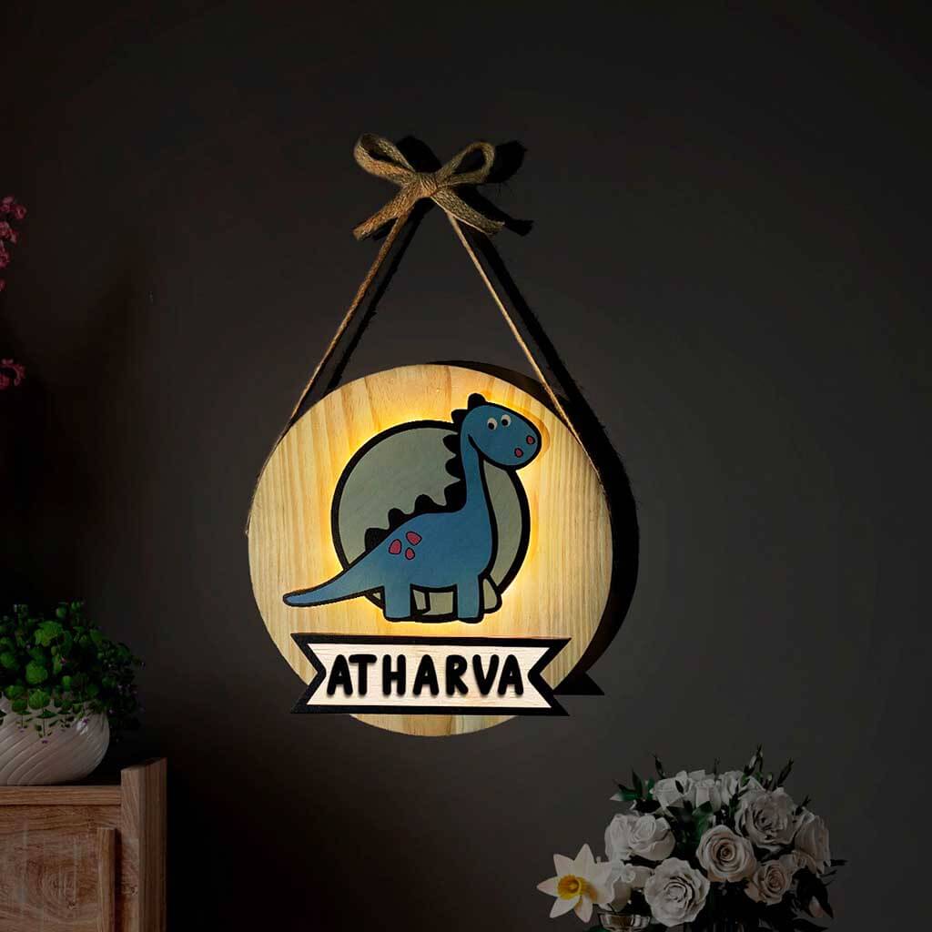 Chitra Chaya Personalized Wooden Dino Wall Lamp - view 2