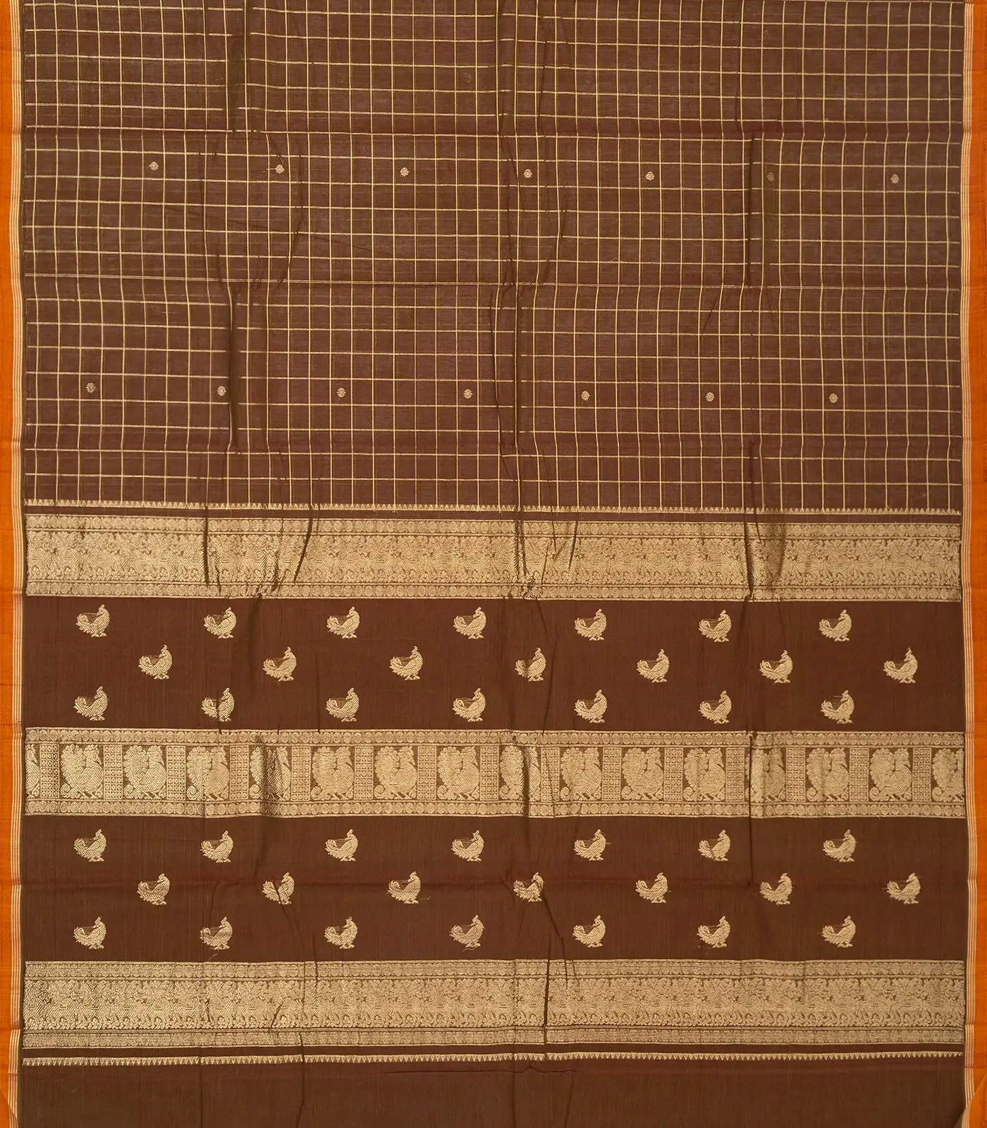 RmKV Dark Olive Handloom Kanchi Cotton Saree With Zari Checks - view 2