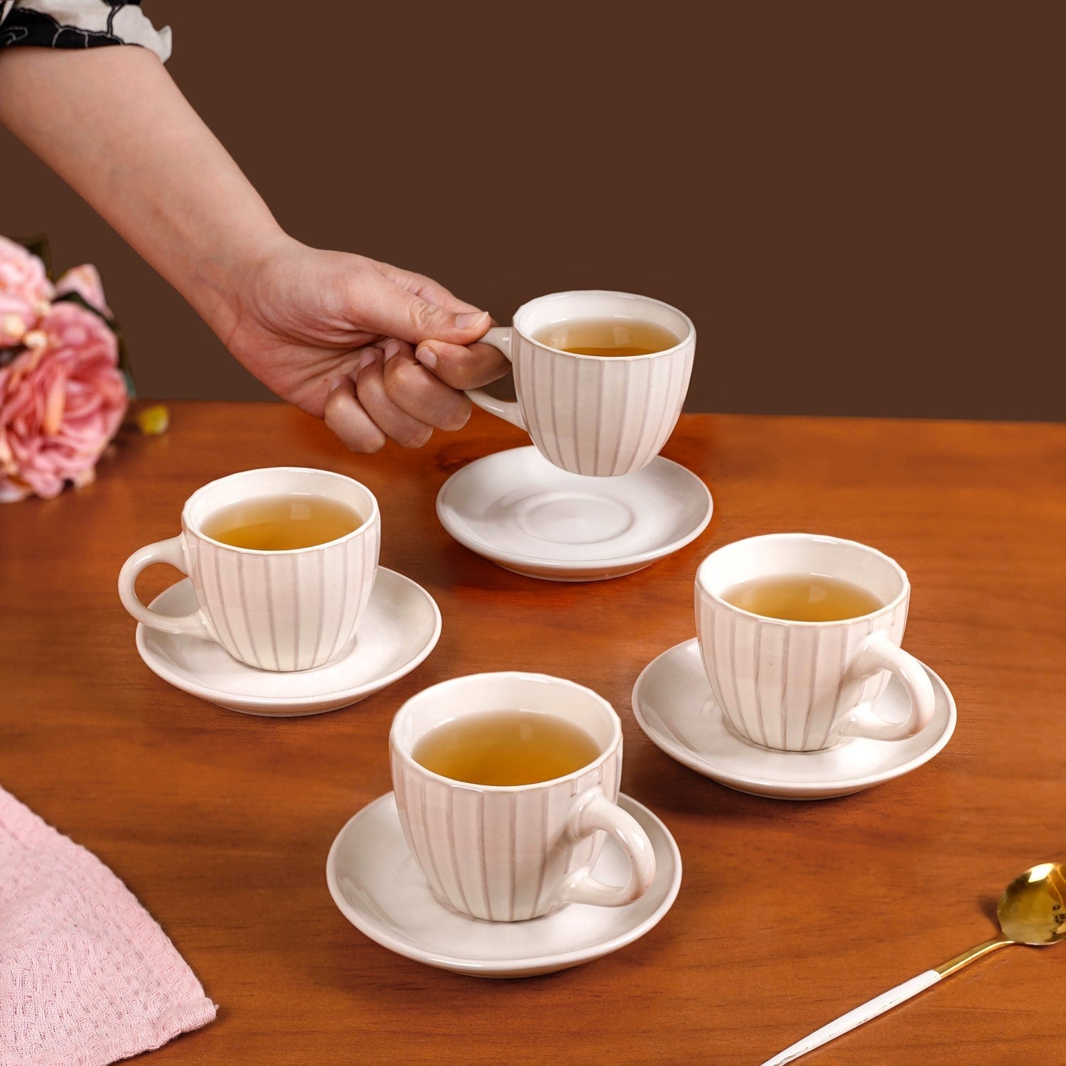 Nestasia Costola Tea Cup And Saucer Set Of 4 Off White 125ml - view 2