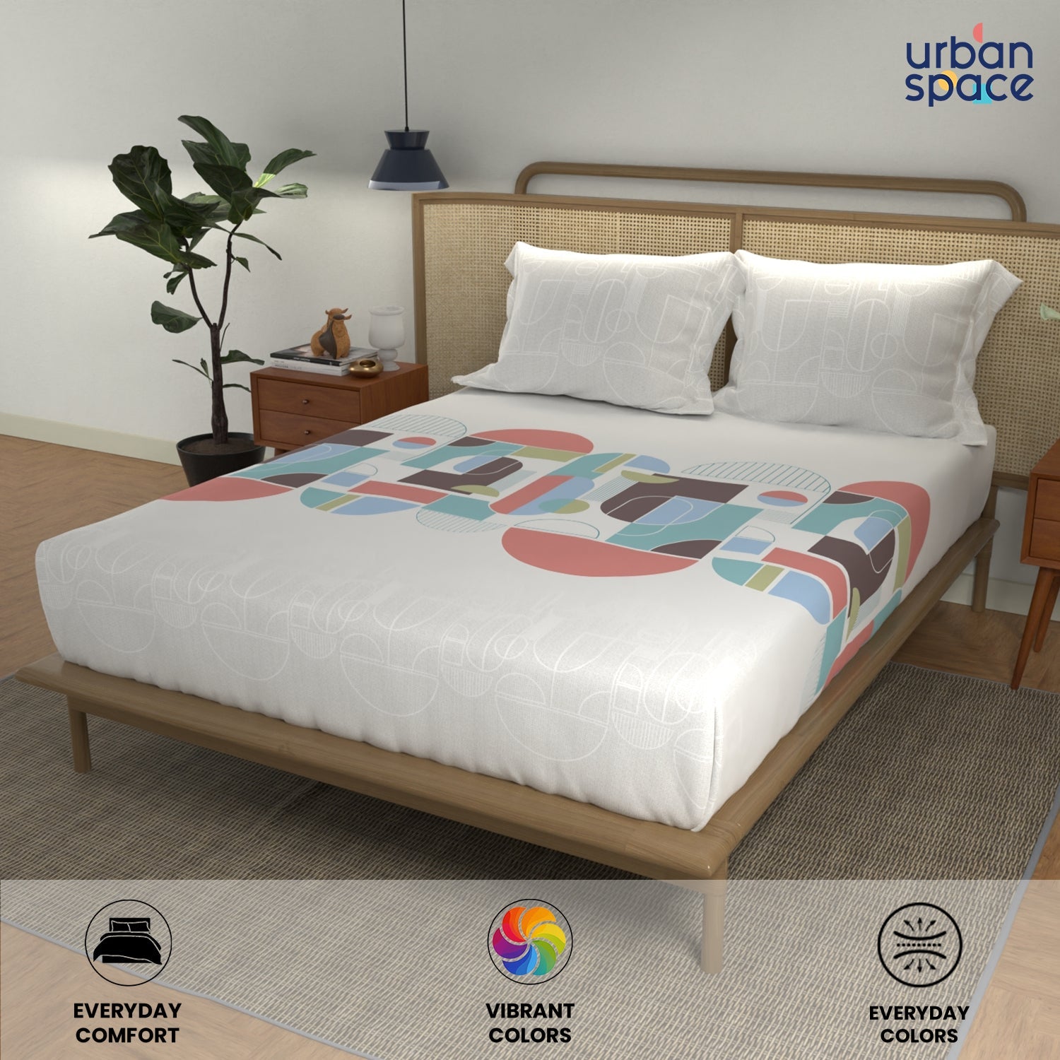 Urban Space -Home Furnishing Store Divine 100% Cotton Bedsheet for Double Bed with 2 Pillow Covers - Binary Peach - view 4