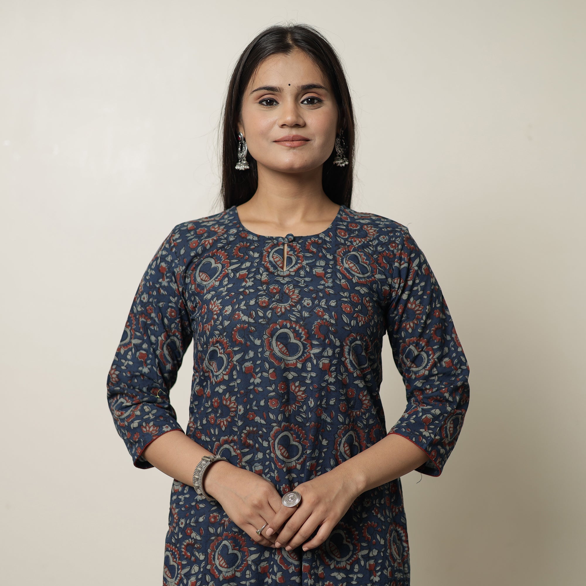 ITOKRI CASUALS Blue - Akola Block Printed Cotton Straight Long Kurta