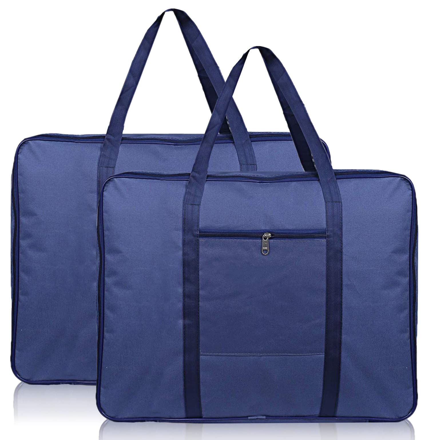 Heart Home Lightweight Foldable Multipurpose Storage bag, Cloth Organiser, Travel Bag With Zippered Closure And Handle- Pack of 2 (Royal Blue)-HS43HEA