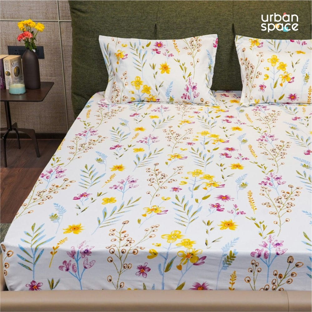 Urban Space -Home Furnishing Store Fitted King Size Cotton Bedsheet - France- Yellow