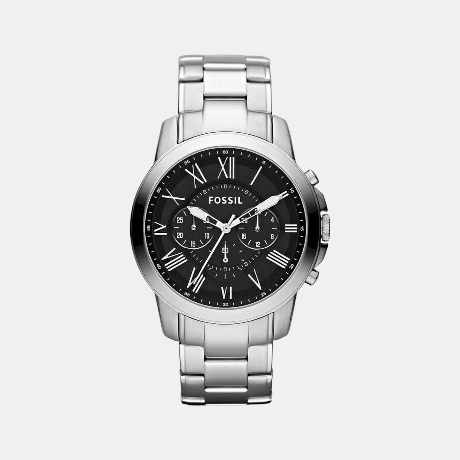 Fossil Grant Men Quartz Black Dial Chronograph Stainless Steel Watch FS4736