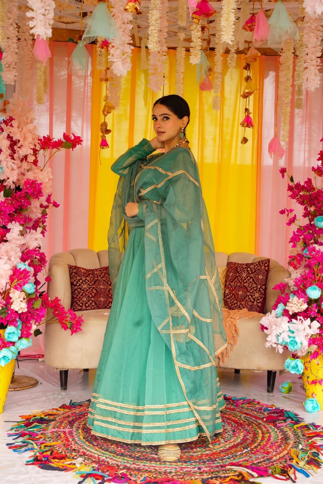 Idaho-o Sadhna green organza lehenga set – Women's - view 2