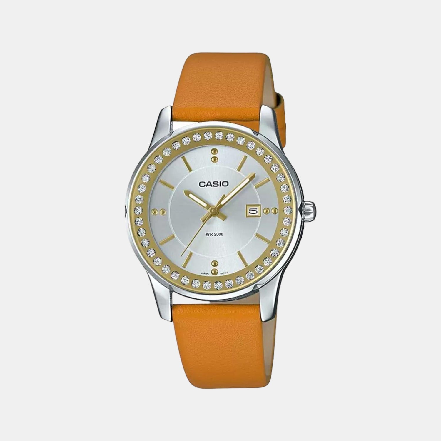 Casio Enticer Women Quartz Silver Dial Analog Leather Watch A1586