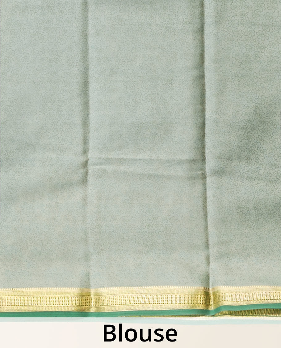 Pothys Green floral printed silk saree with contrast zari border - view 4