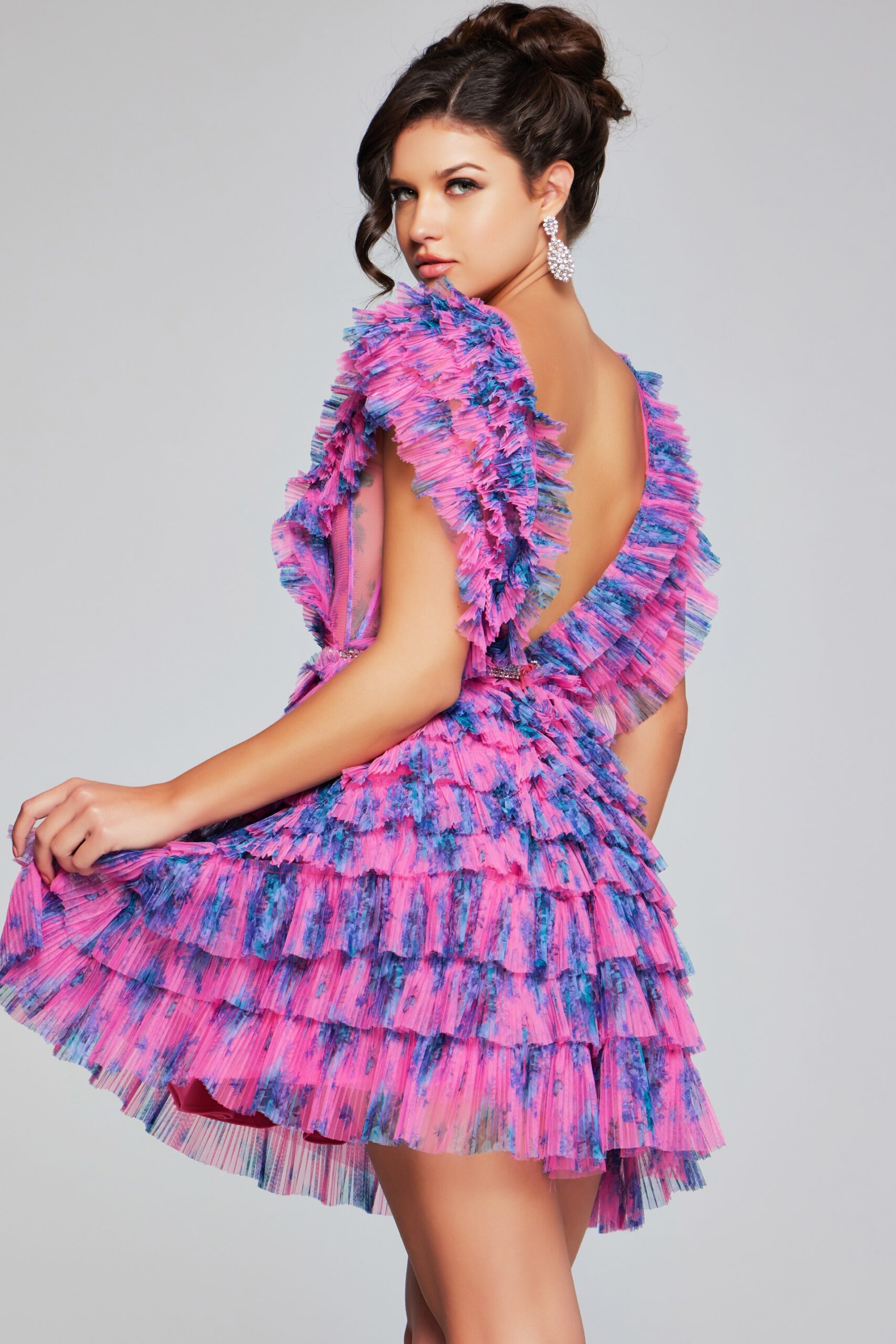 Jovani 50069 Short Homecoming Floral Print Pleated Cocktail Dress - view 2