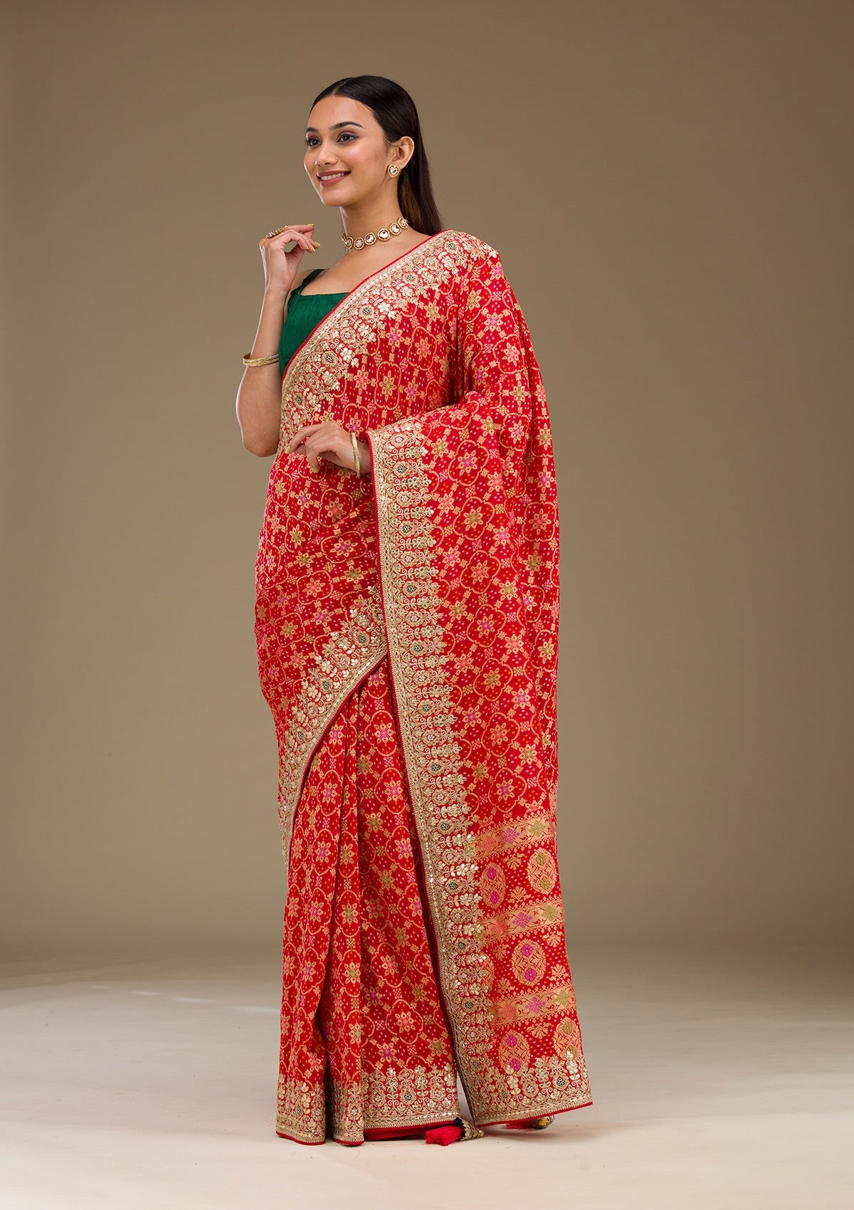 Koskii Red Gotapatti Chiffon Saree – Women's - view 4