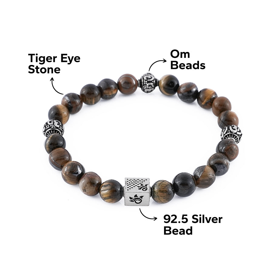 Prinjal Jewellers Tiger Eye Stone with Om Silver Beads Bracelet - view 6