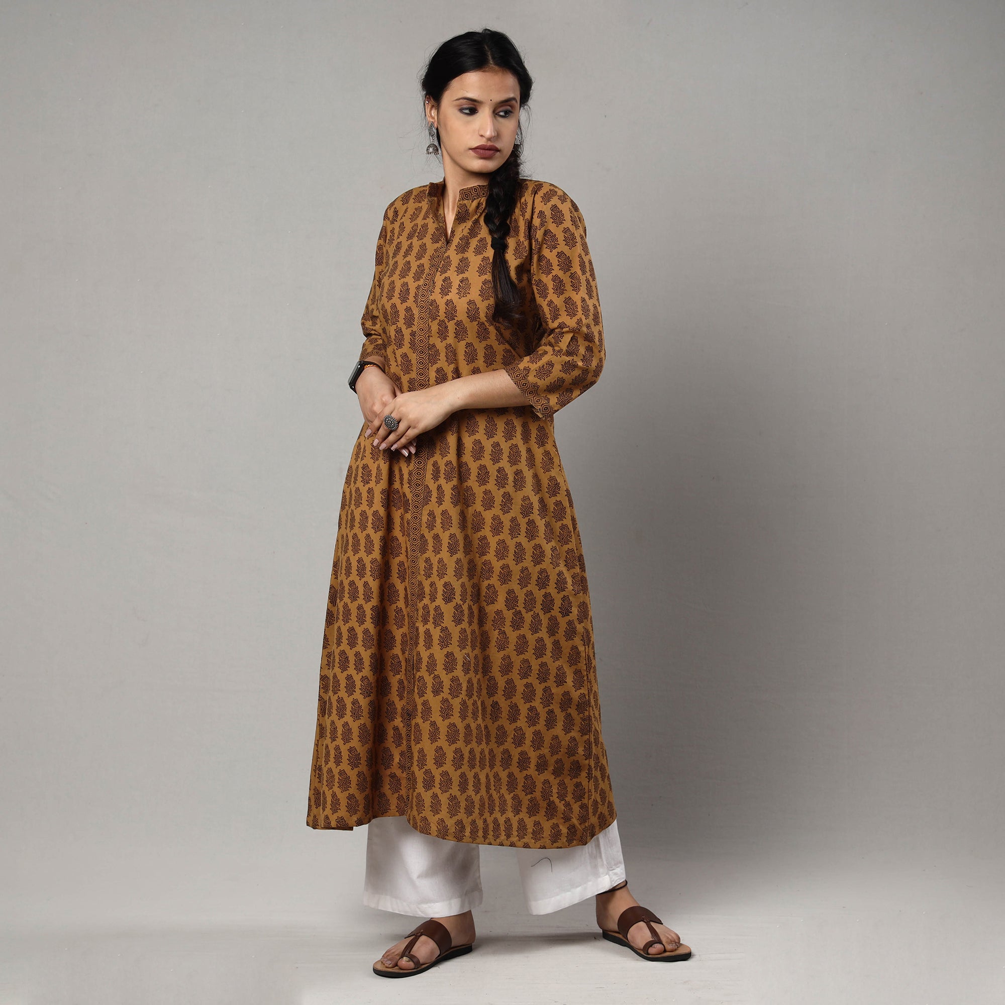 ITOKRI CASUALS Brown - Block Print Cotton A-Line Bagh Kurta - view 3