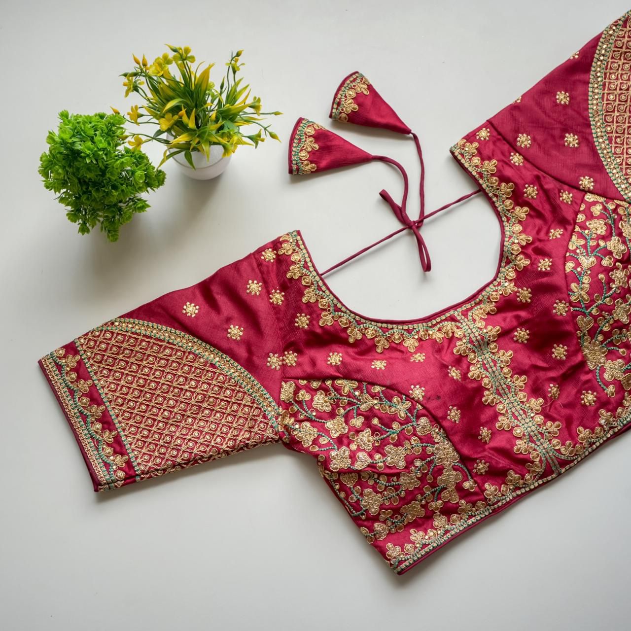 ClothsVilla Maroon Mulmul Silk Blouse with Golden Embroidery and Sequins - view 2