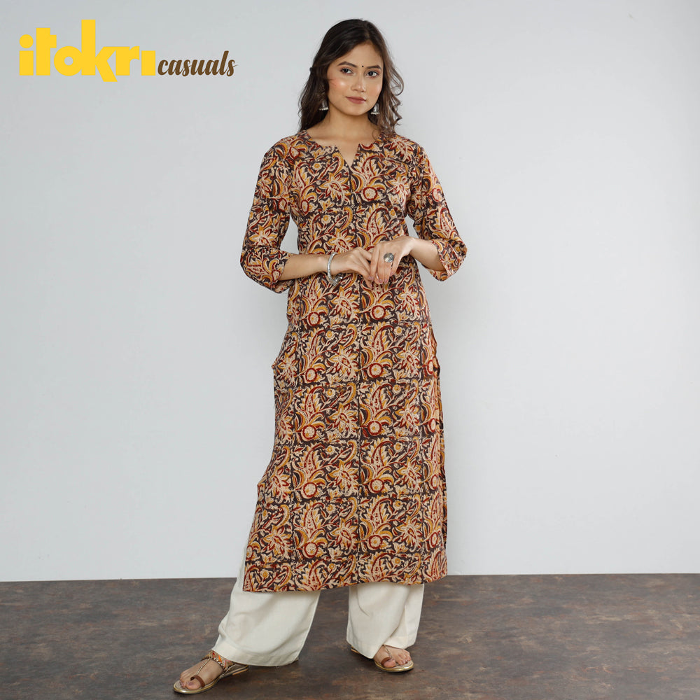 ITOKRI CASUALS Brown - Kalamkari Block Printed Cotton Long Straight Kurta - view 2