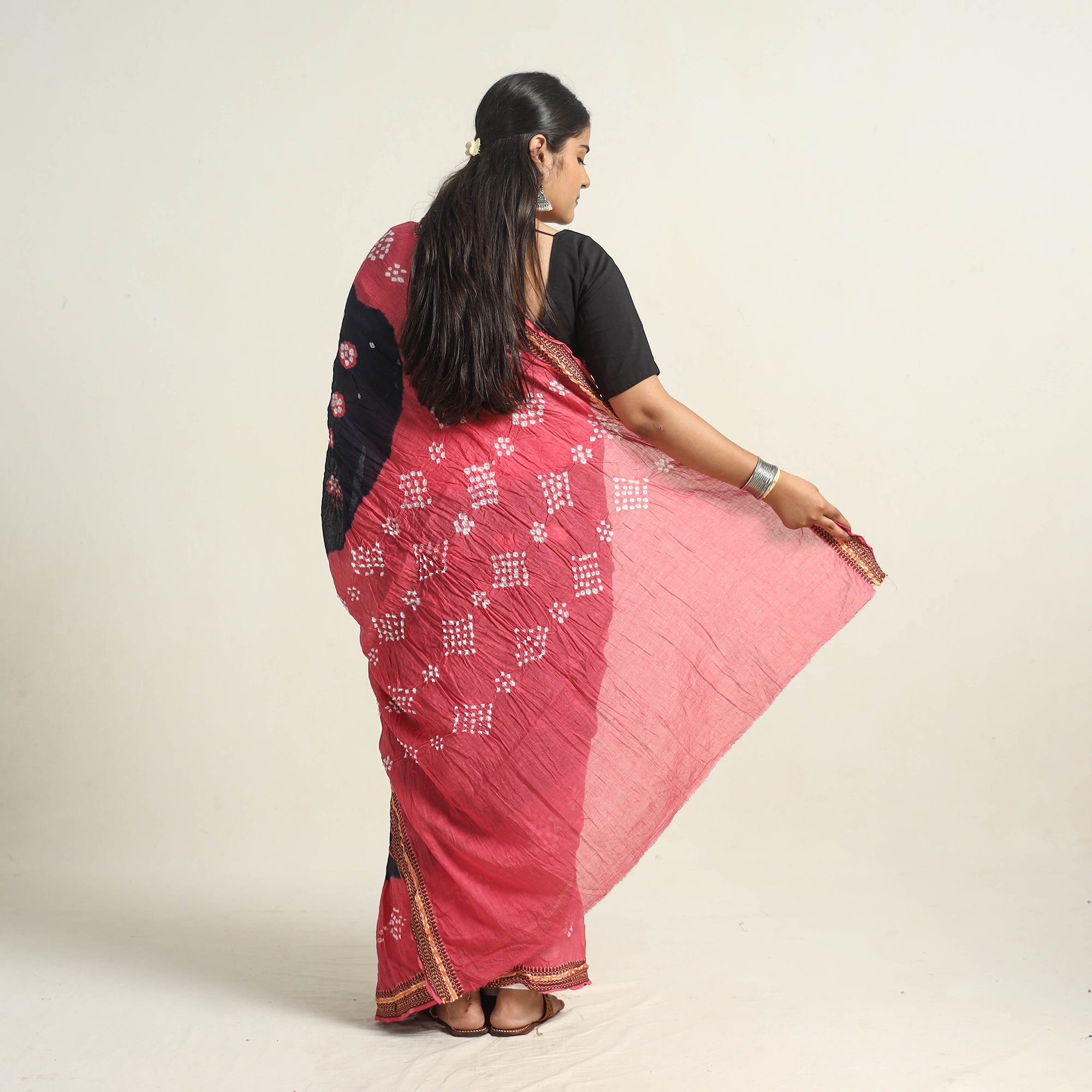 KACHCHH JI CHHAAP Black - Kutch Tie-Dye Cotton Bandhani Saree with Blouse Piece 57 - view 6