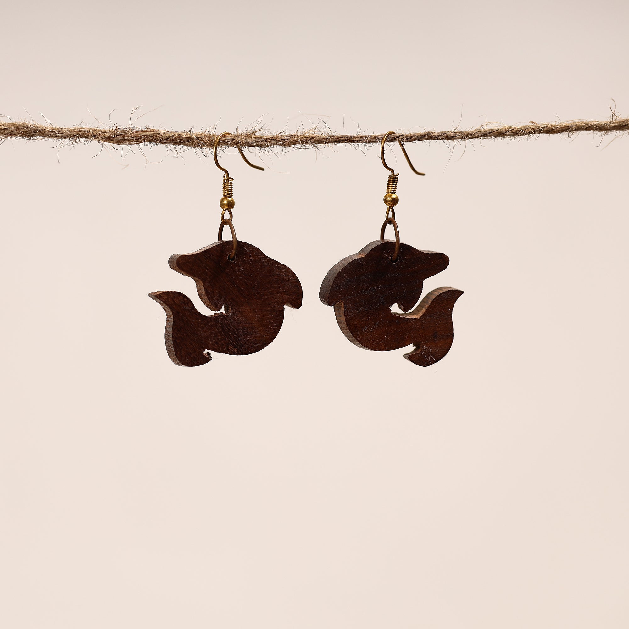 ITOKRI CRAFTS INITIATIVE Bijnor Hand Carved Sheesham Wood Earrings