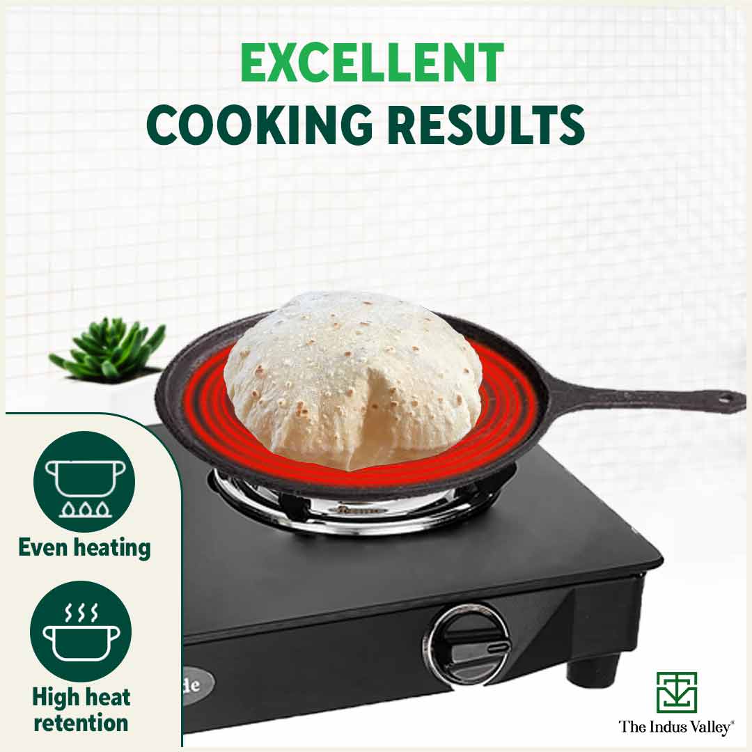 The Indus Valley CASTrong Cast Iron Tawa with Handle, Pre-seasoned, 100% Pure, Toxin-free, Induction, 25.7cm, 2kg - view 7